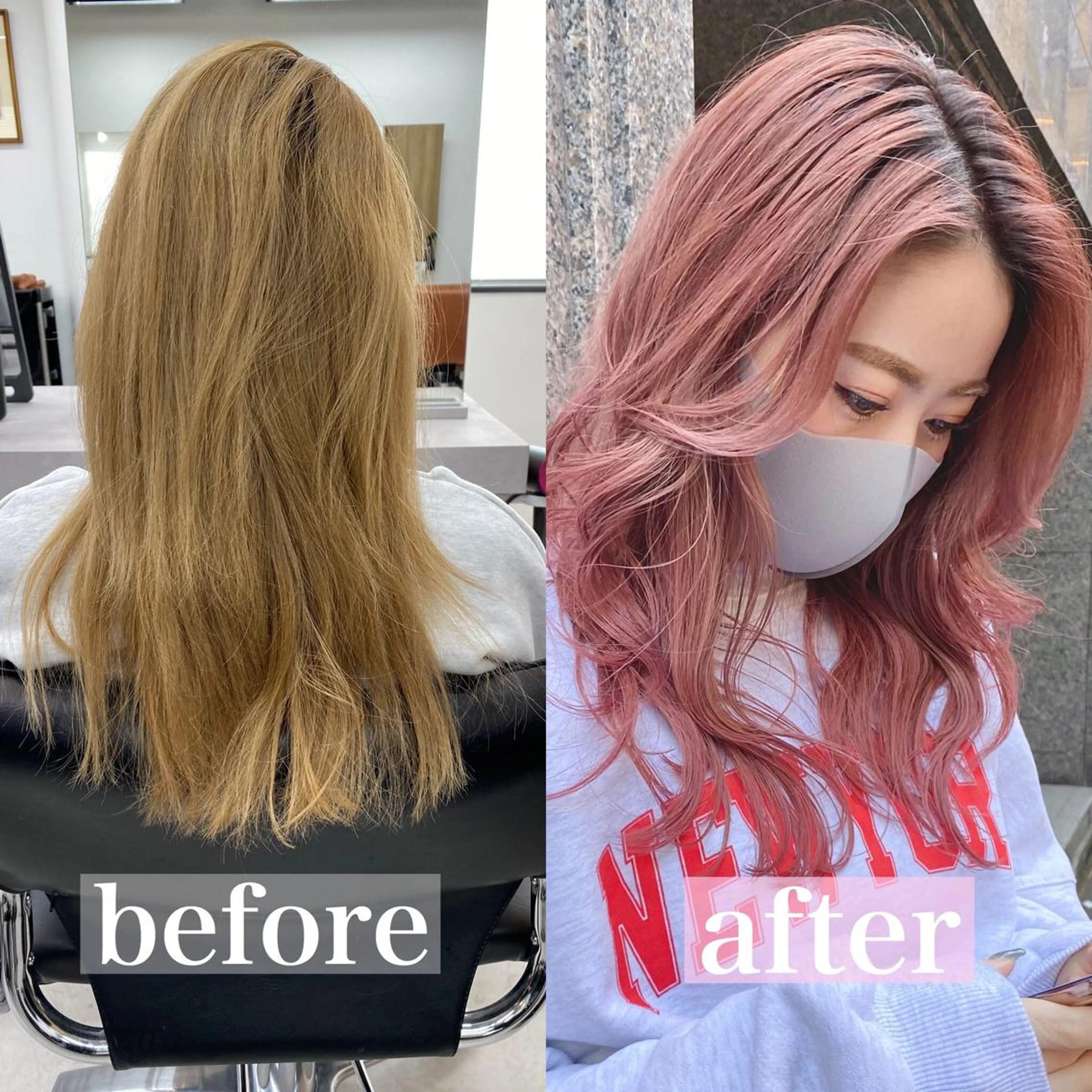 ミディアム カラー ベージュカラー ブリーチ ピンクカラー ピンクベージュ ヘアカラー トリートメント 難波/心斎橋/ボブ/ 髪質改善/ハイトーンのヘアスタイル