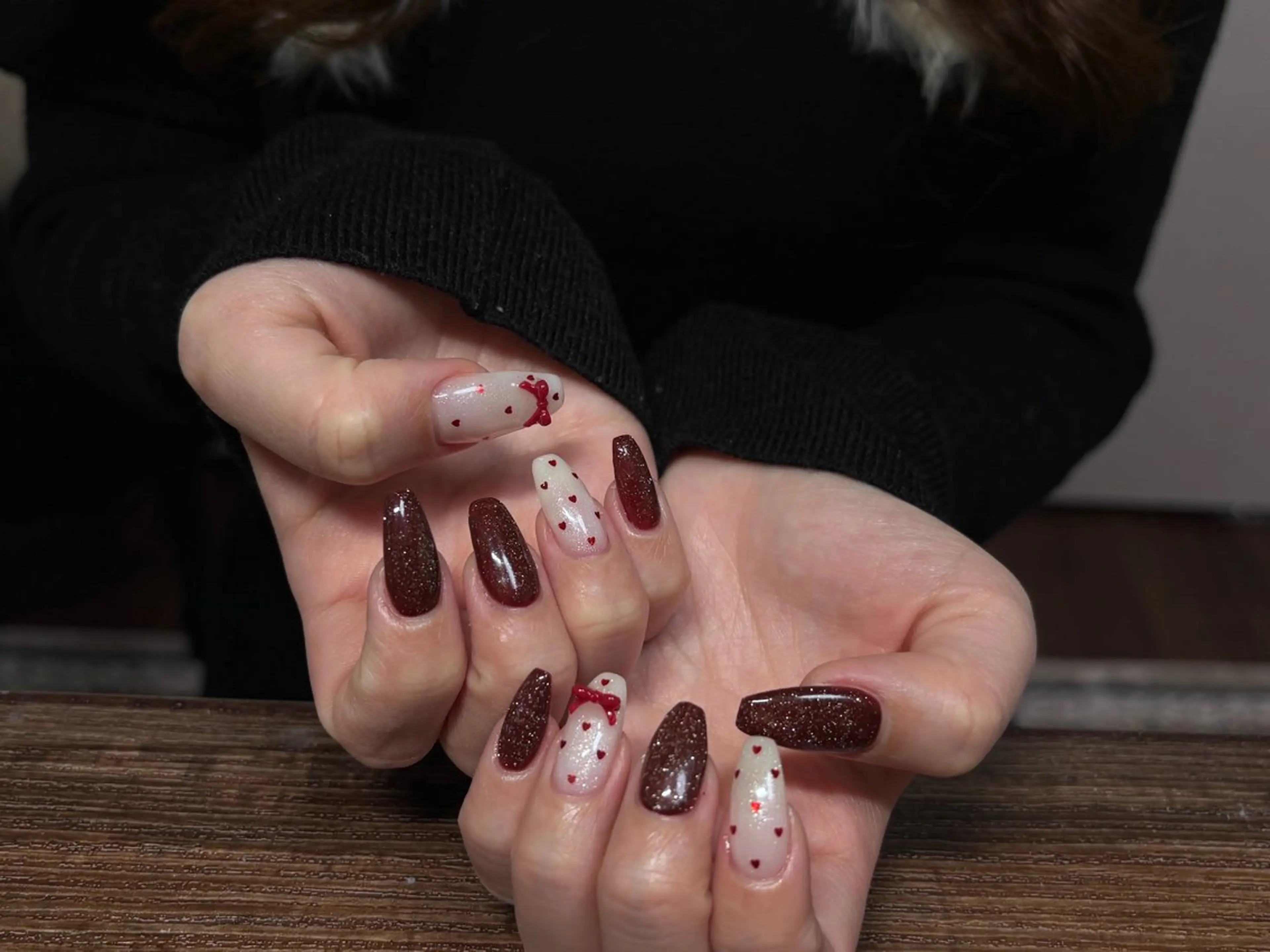 ネイル ボルドー 冬ネイル クリスマス ハンドネイル nayu nailのネイルデザイン