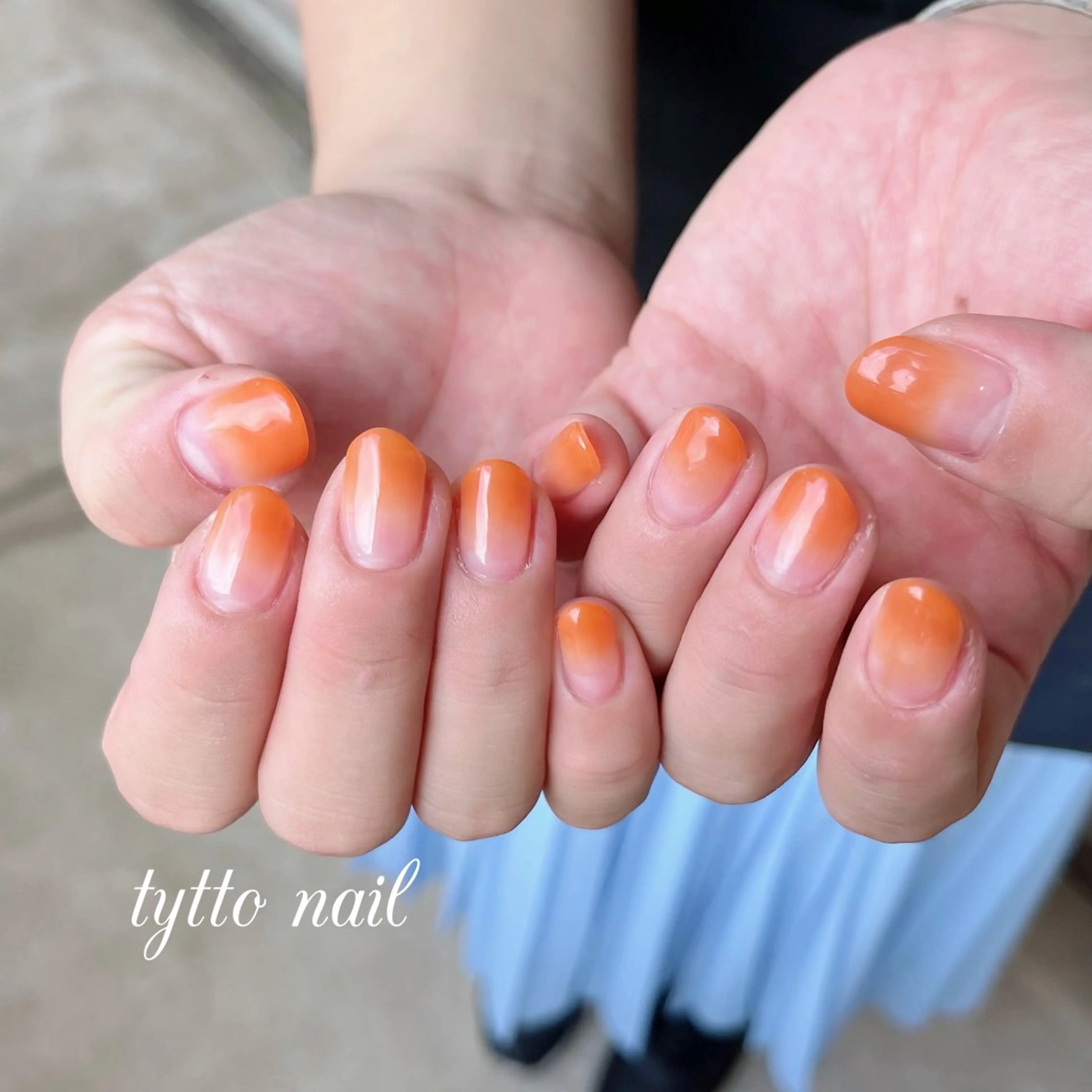 ネイル グラデーション ワンカラーネイル オレンジ ショートネイル シンプルネイル ハンドネイル tytto nail ❤︎‪‪eri‪‪のネイルデザイン