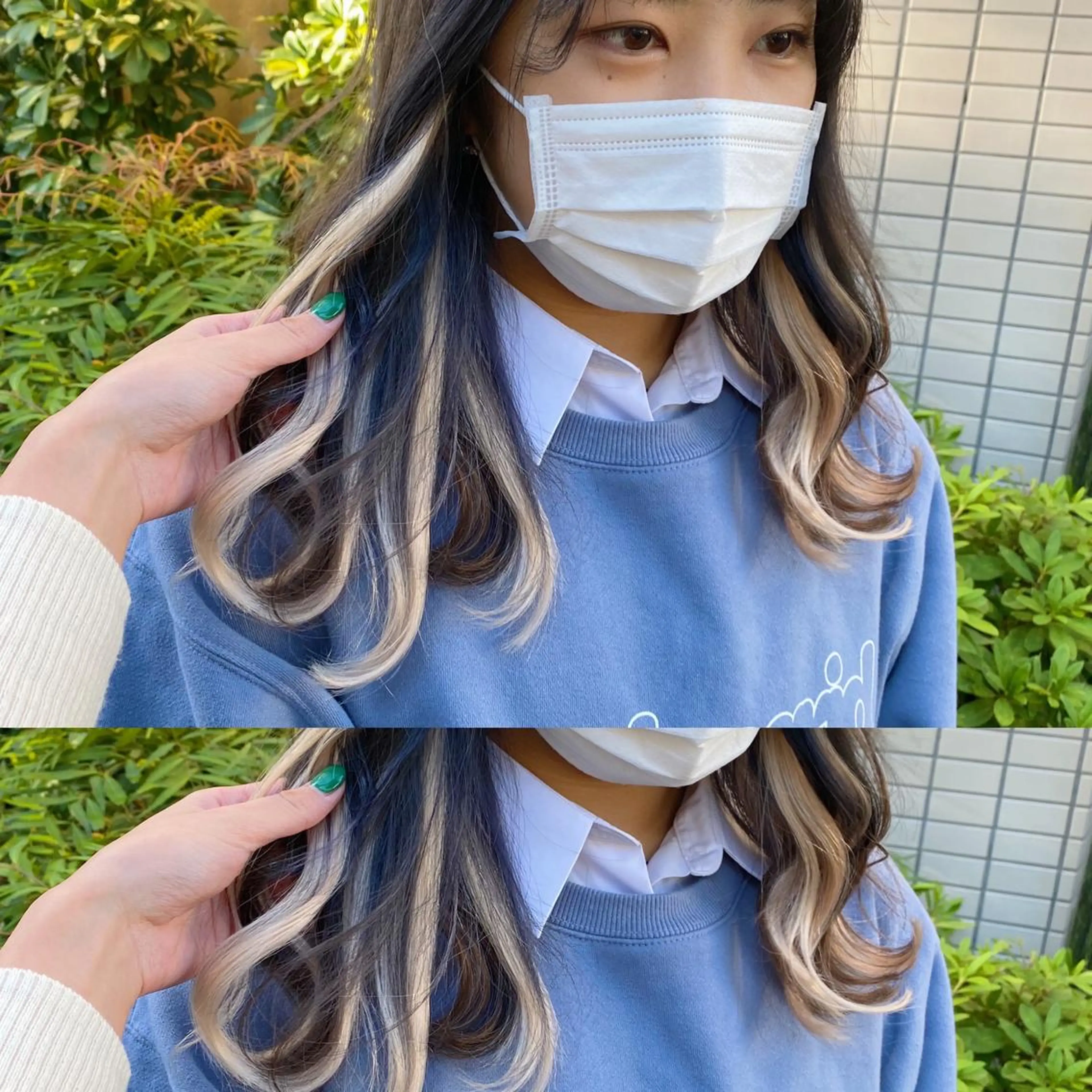 セミロング カラー インナーカラー エクステ 韓国風ヘア エクステ モモカ/ハイトーン /バレイヤージュのヘアスタイル