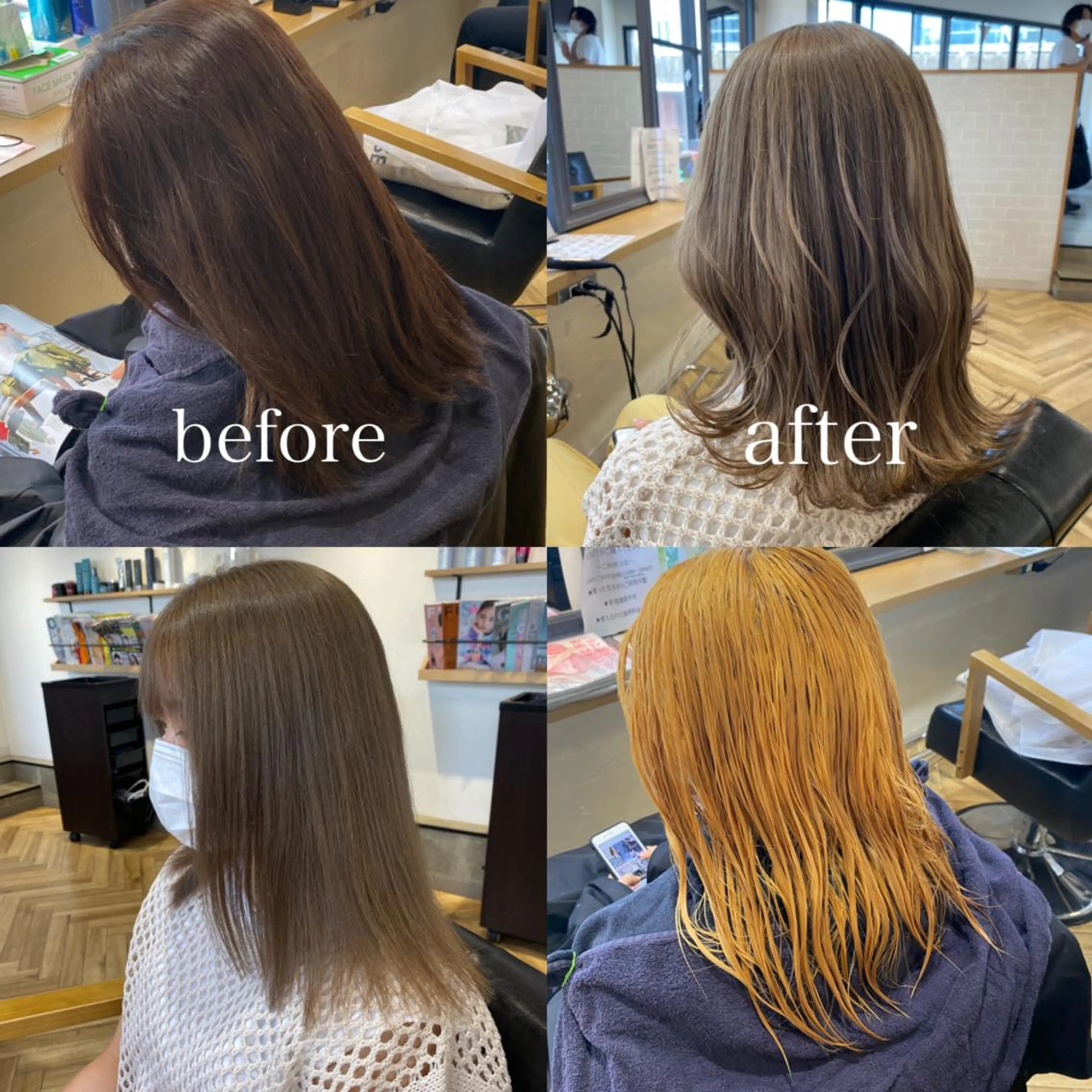 セミロング カラー ブリーチ グレージュ ミルクティーグレージュ 艶カラー/韓国顔周り 🎀mamiのヘアスタイル