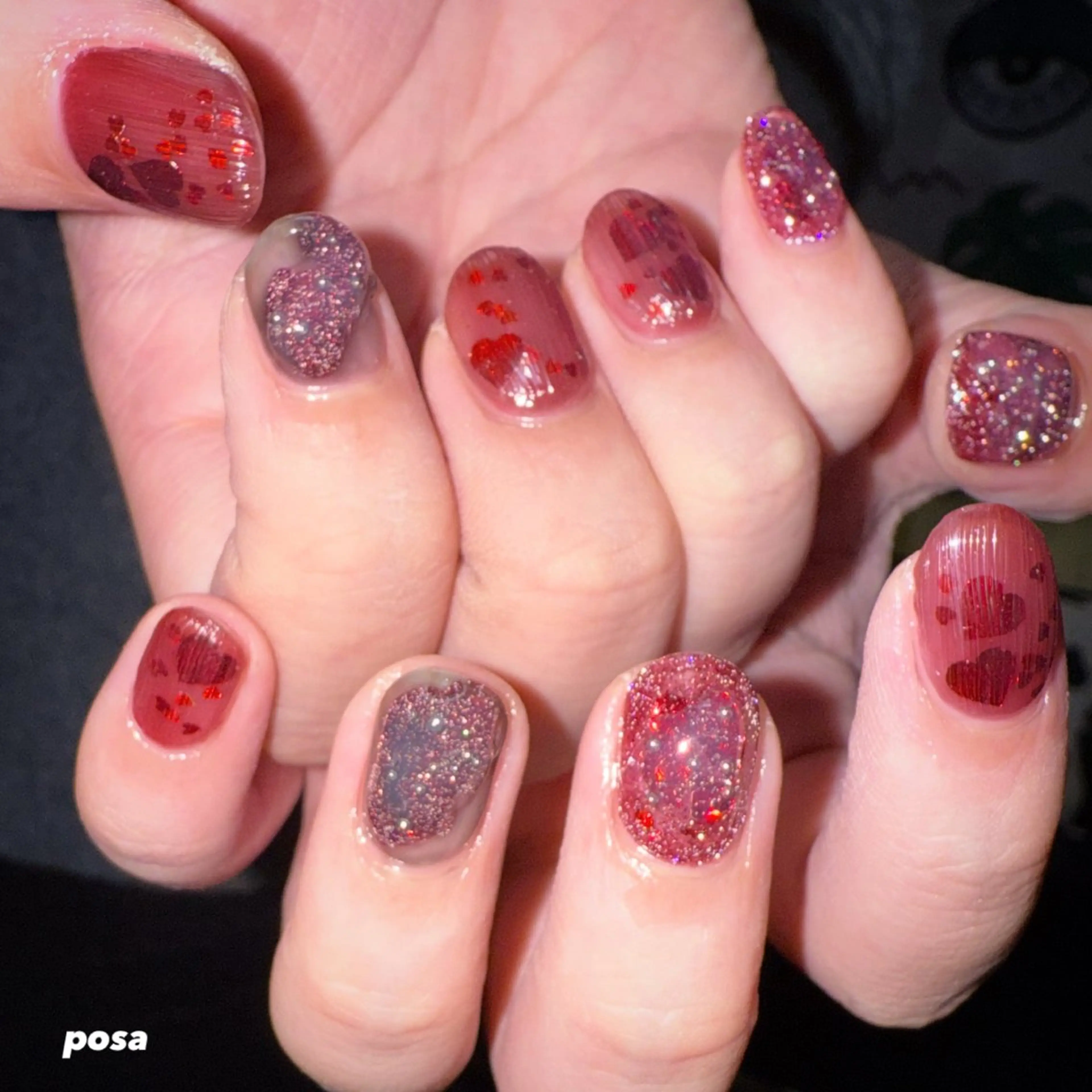 ネイル アートネイル 赤色 シンプルネイル ハンドネイル posa nail モエミのネイルデザイン