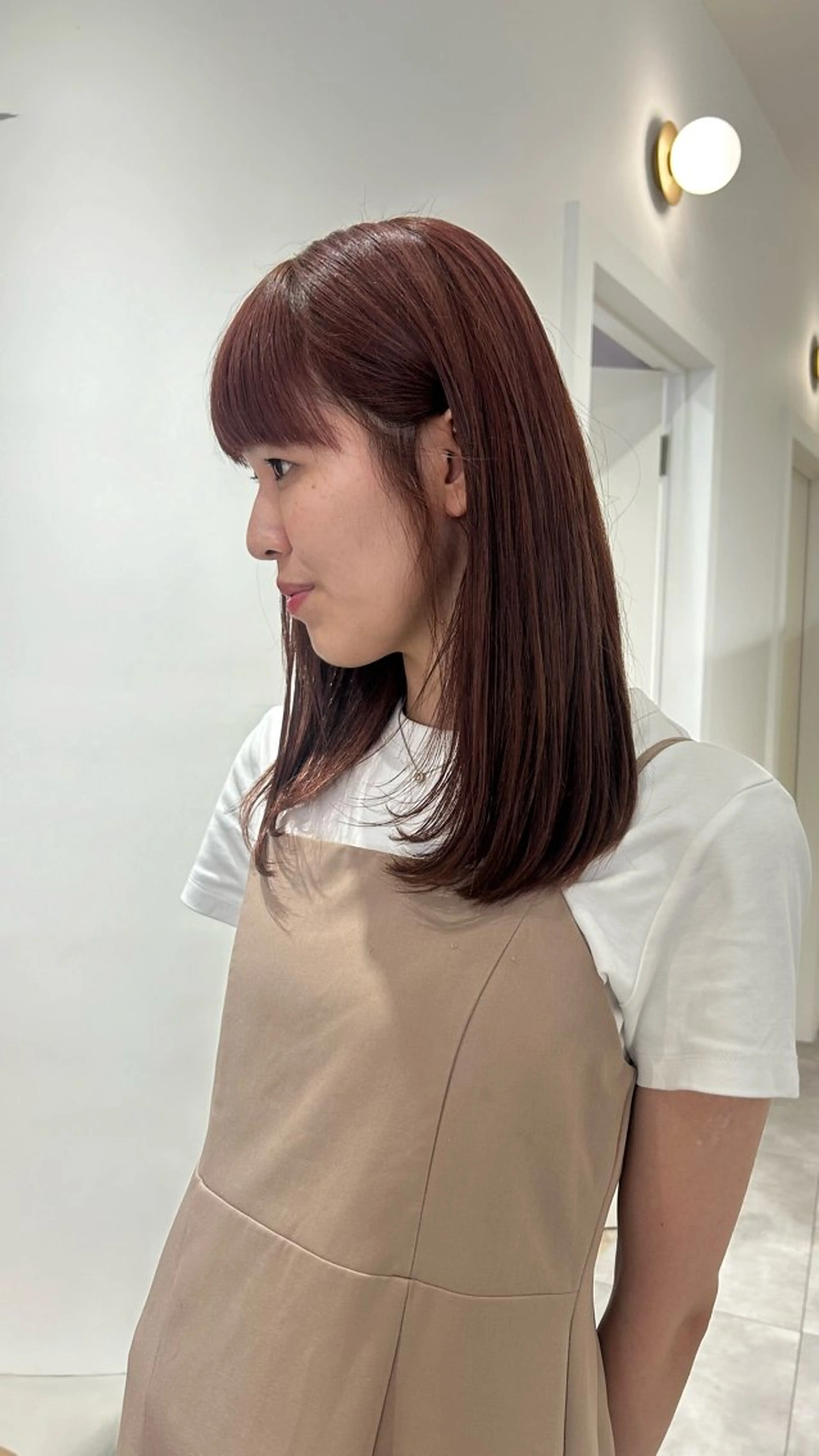 ミディアム カラー ブリーチ ブリーチなしカラー ピンクカラー ヘアカラー オリーブベージュ/ ブリーチなし透明感のヘアスタイル