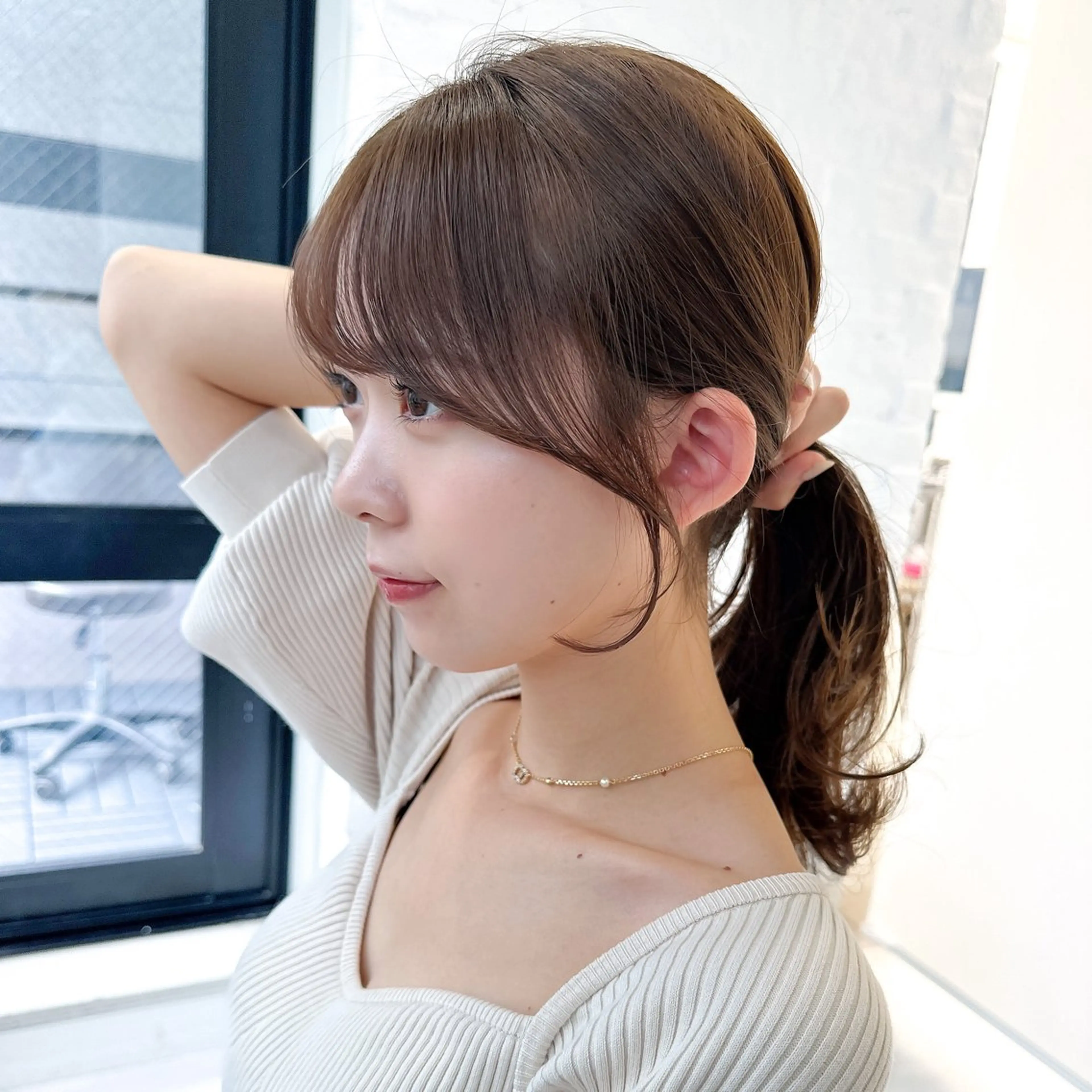 セミロング カラー ベージュカラー ブラウンカラー ブラウンベージュ くびれヘア 顔周りカット カット トリートメント 顔周り/くびれヘア 韓国ヘア💕風間るなのヘアスタイル