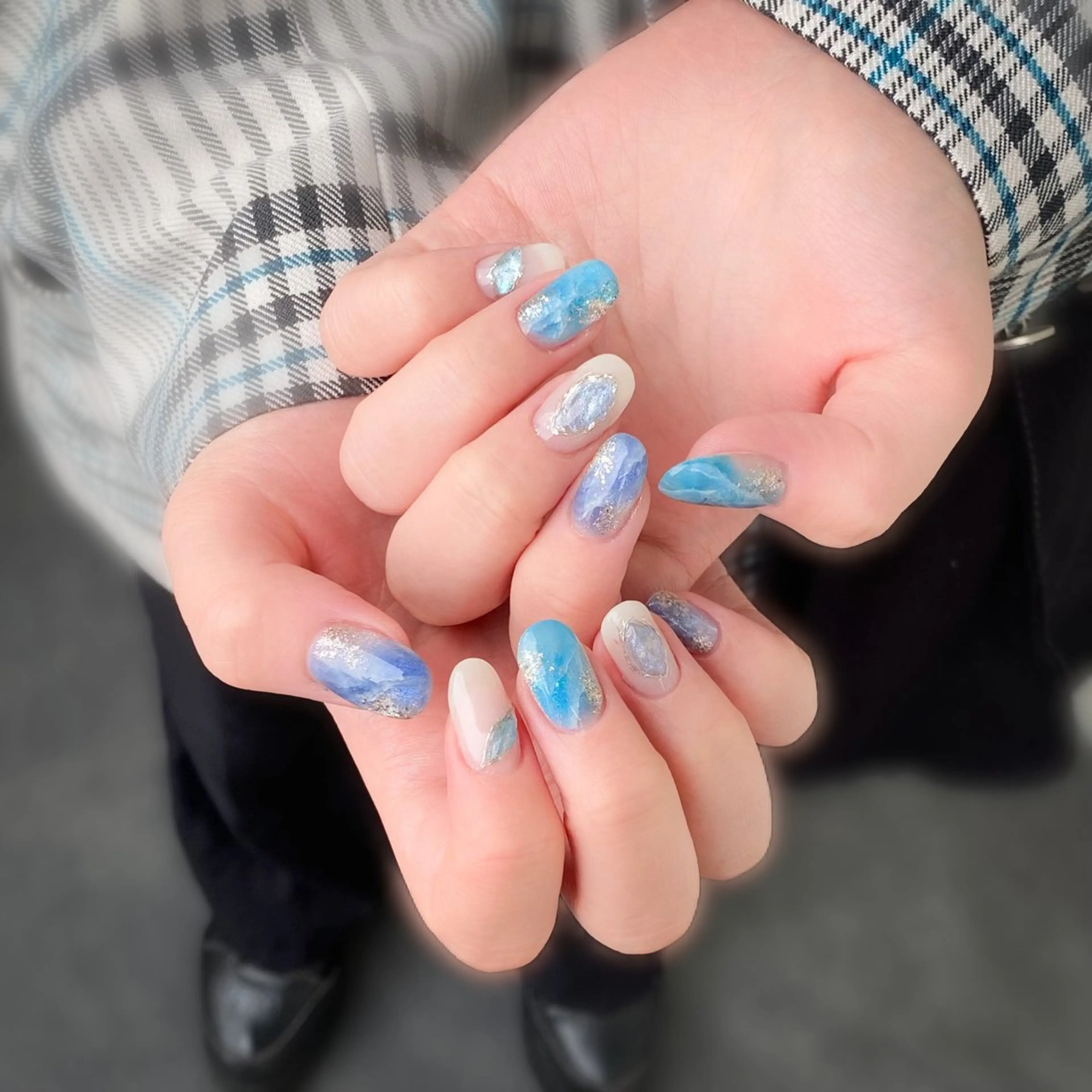 ネイル ブルー ハンドネイル &.nail/ ニュアンス/持込み可のネイルデザイン