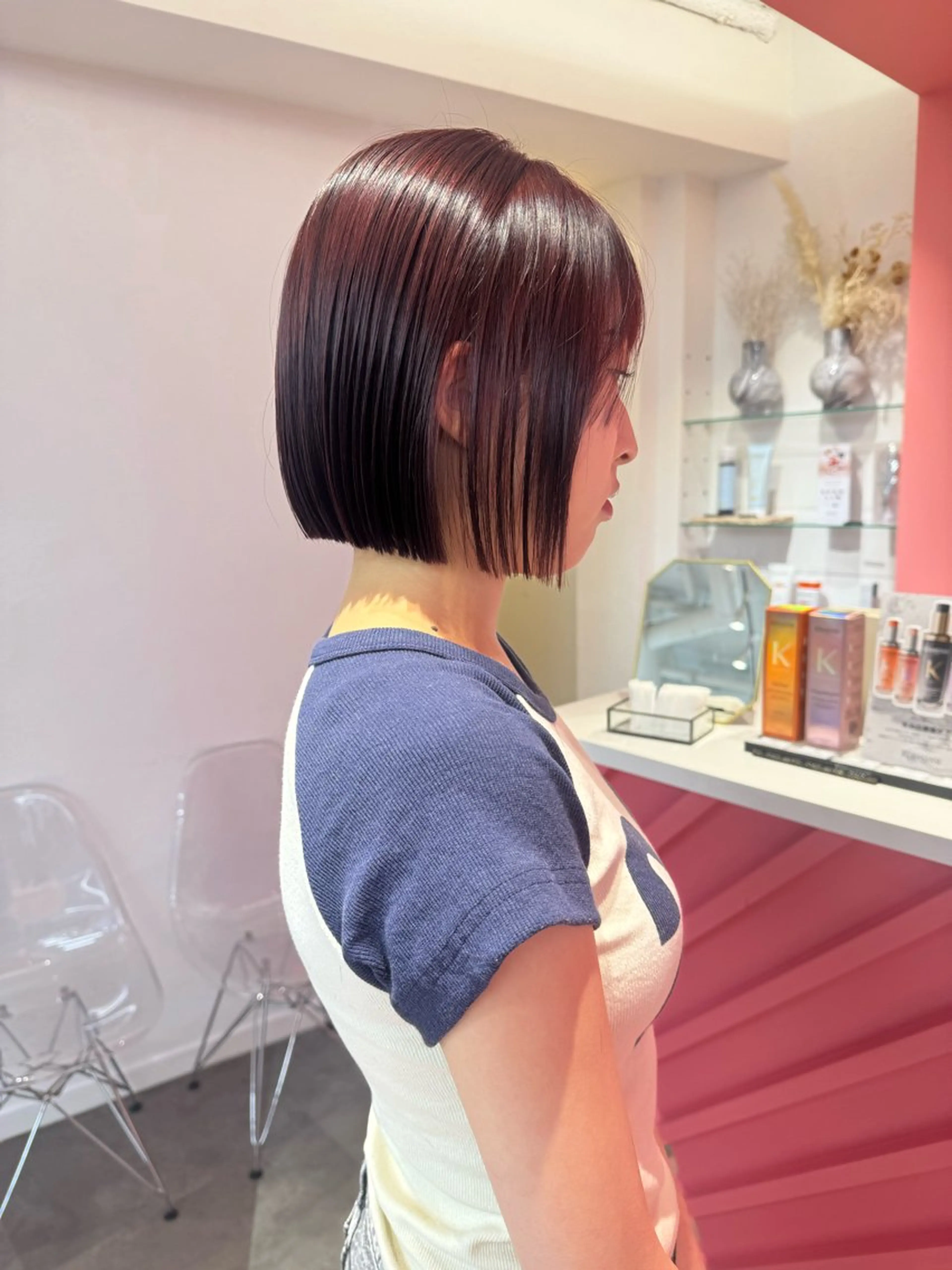 ショート カラー カット 縮毛矯正 トリートメント 莉乃/縮毛矯正/髪質 改善/艶カラーのヘアスタイル