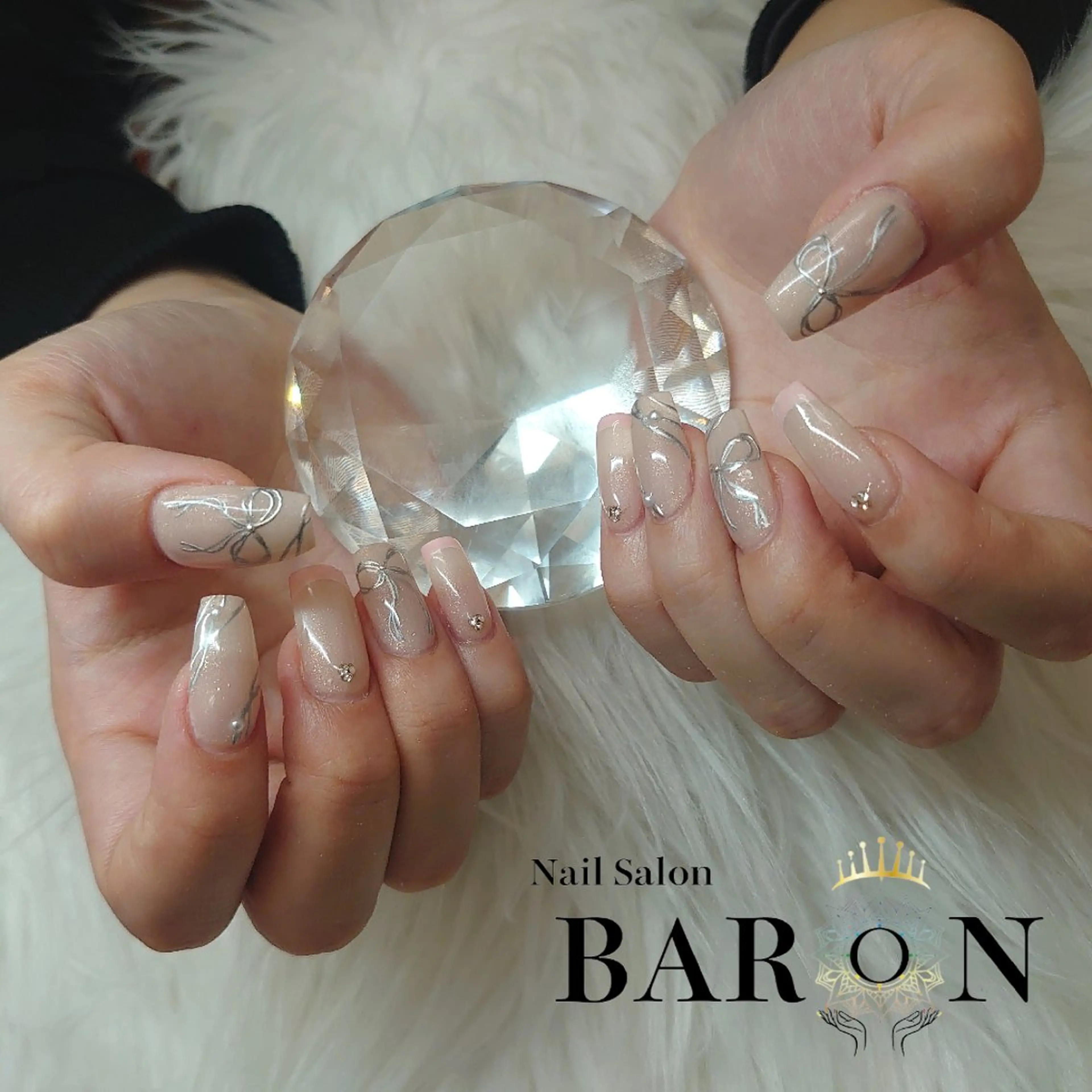 ネイル フレンチネイル 持ち込み リボン スカルプネイル ♛BARON♛ AOIのネイルデザイン