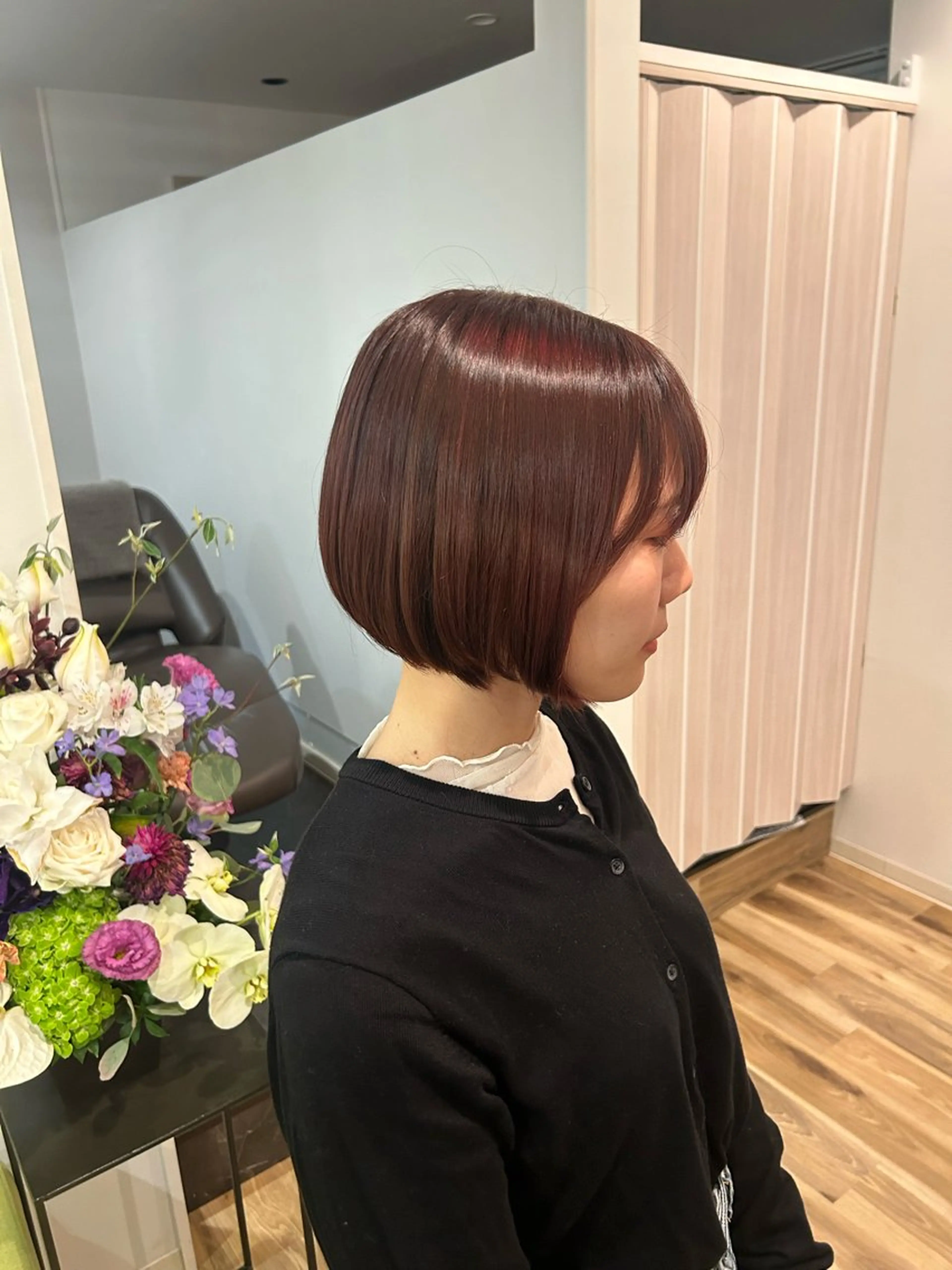 ショート カラー ブラウンカラー ピンクカラー ピンクブラウン ヘアカラー Hanon hair & relaxation所属・Hanon 美桜のヘアスタイル