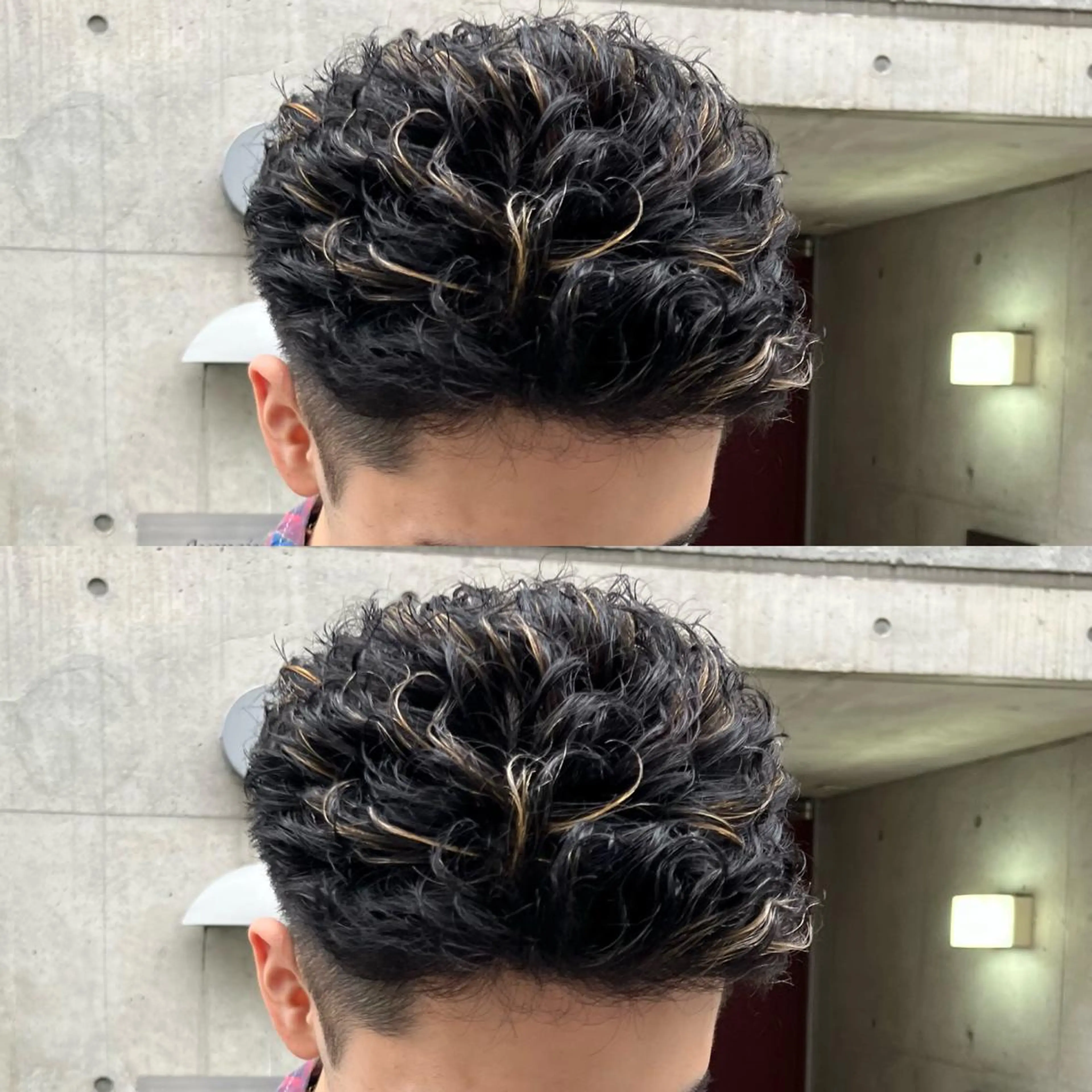 ショート カラー パーマ ヘアアレンジ メンズ オールバック メンズハイライト メンズパーマ メンズショート ハイライトカラー メンズパーマの達人 🌟川内絵人のヘアスタイル