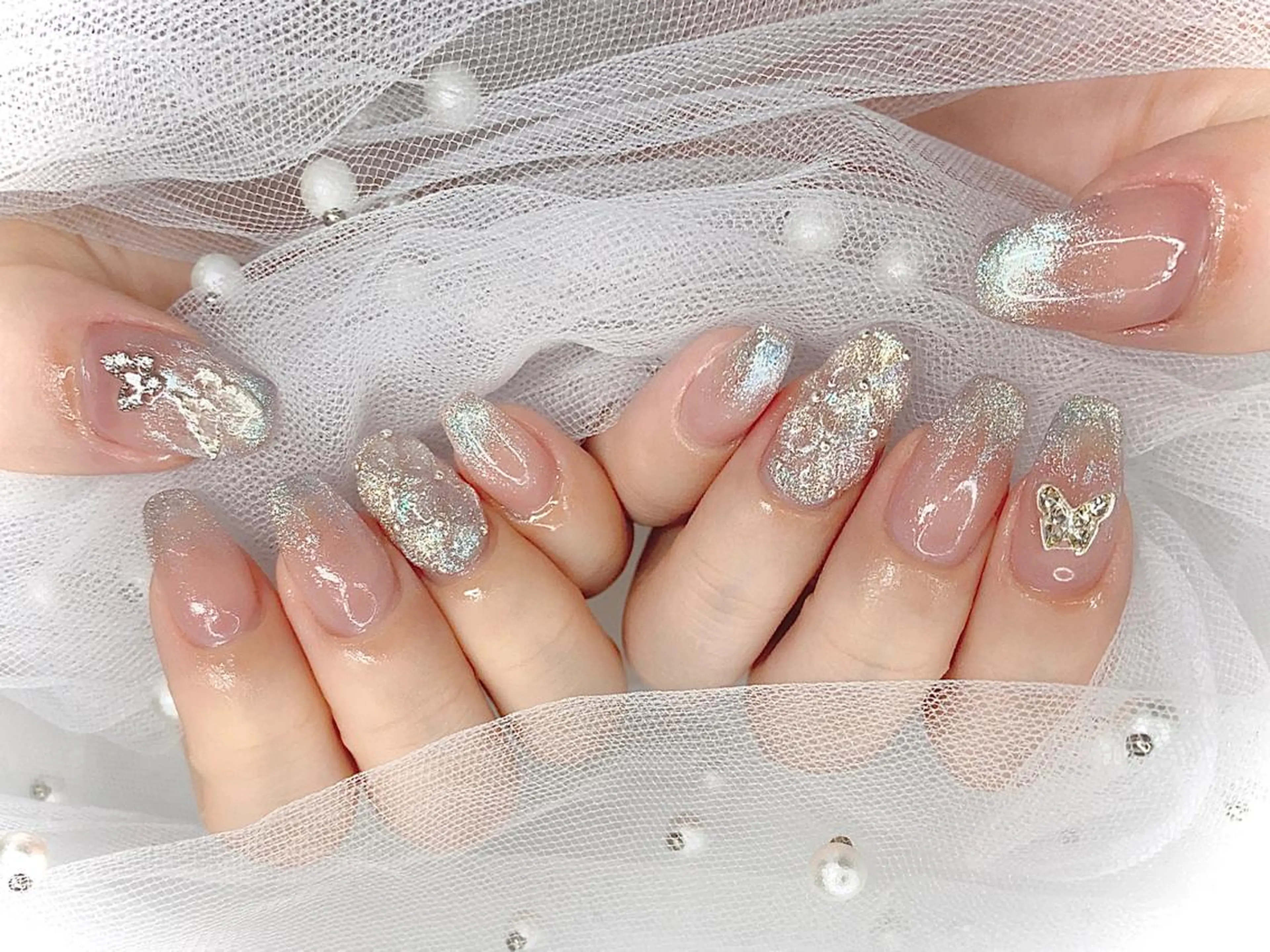 ネイル I-nailロング /ワンホン/キラキラのネイルデザイン