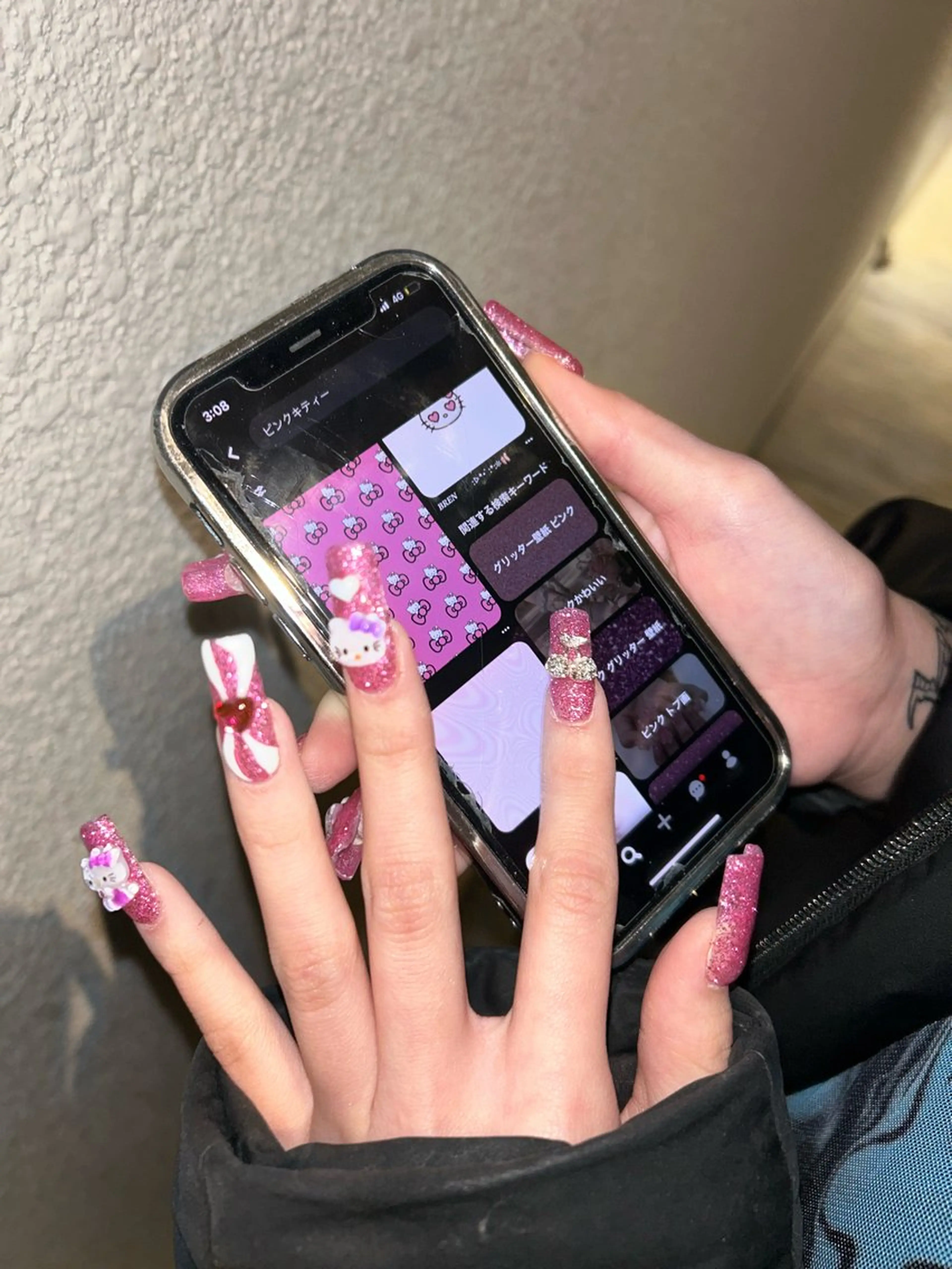 自爪ジェルネイルアート4本の写真