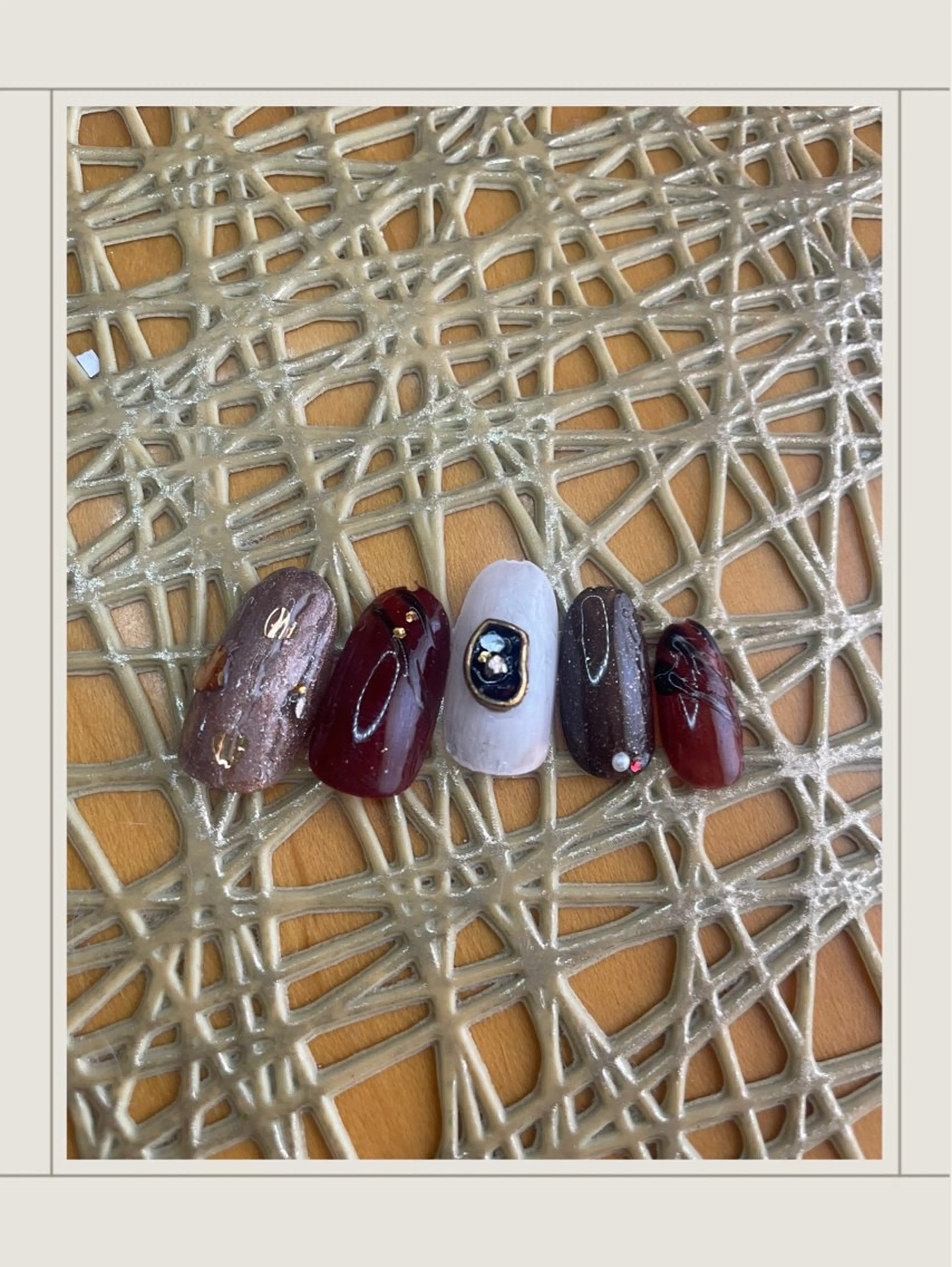 ネイル ブラウン ハート バレンタイン ハンドネイル NAIL★M 真紀のネイルデザイン