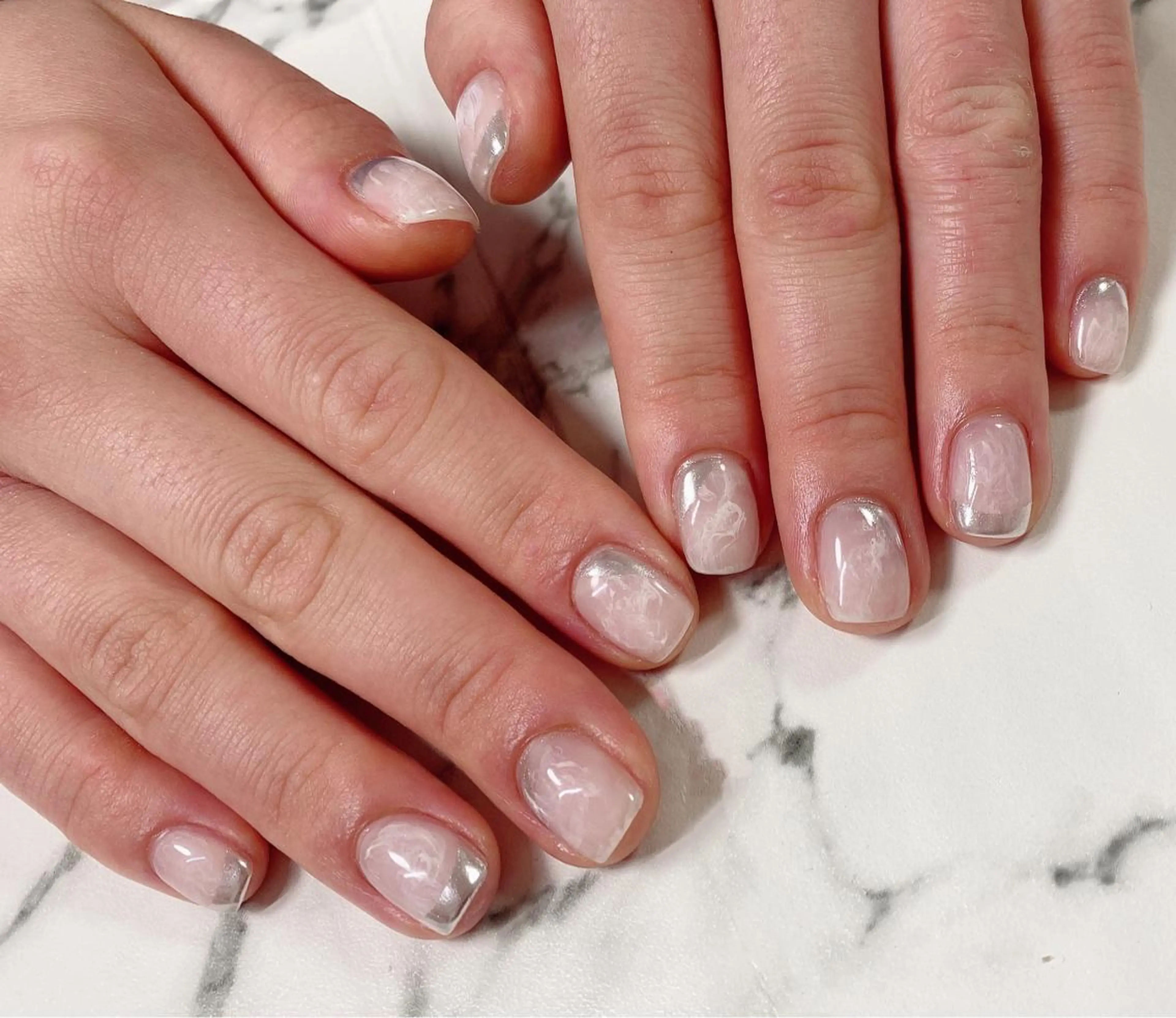 ロング カラー ネイル アートネイル フレンチネイル ミラーネイル Q Free nailsのネイルデザイン