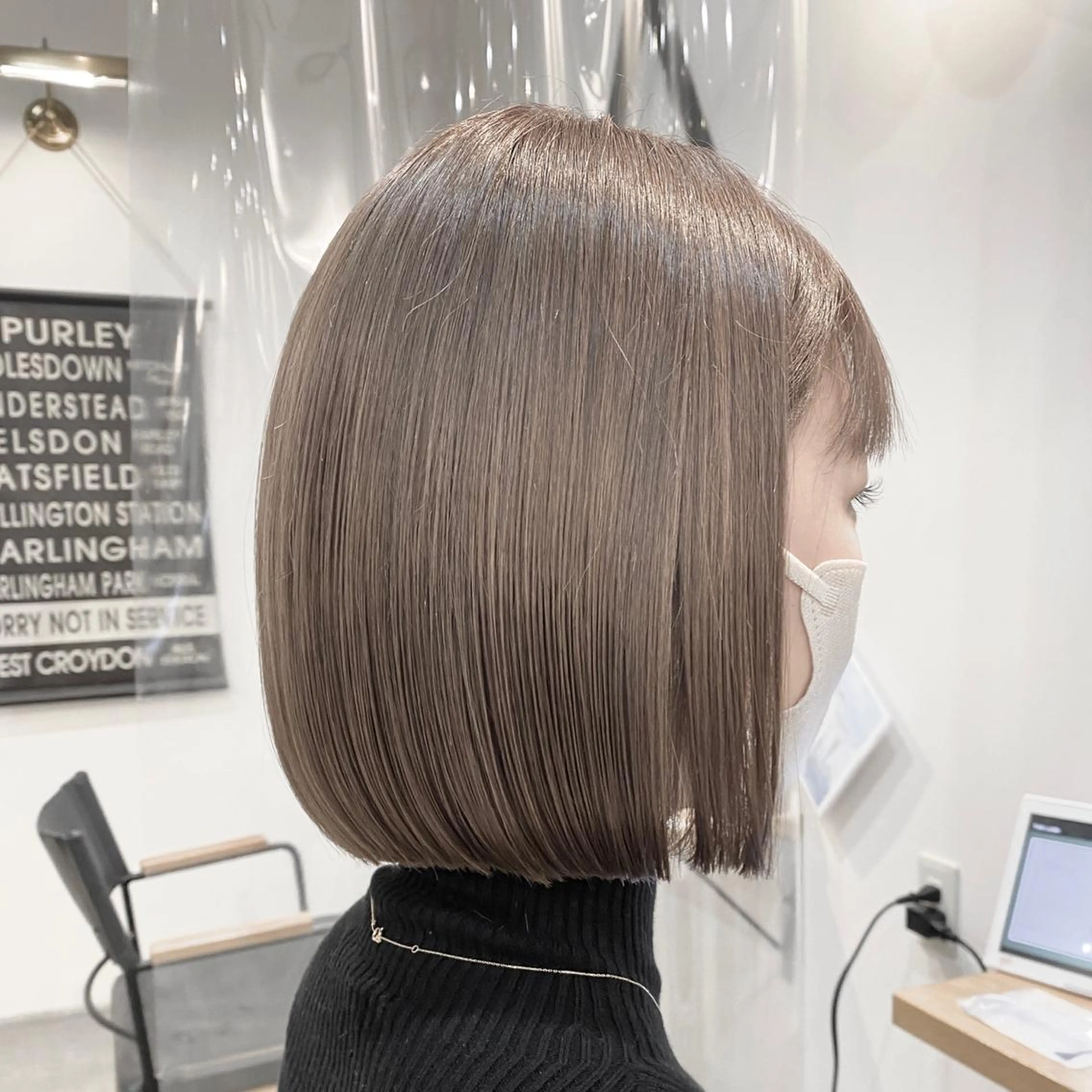 ミディアム 切りっぱなしボブ ボブ カット ヘアカラー トリートメント 梅田/髪質改善✨ 透明感カラー💕のヘアスタイル