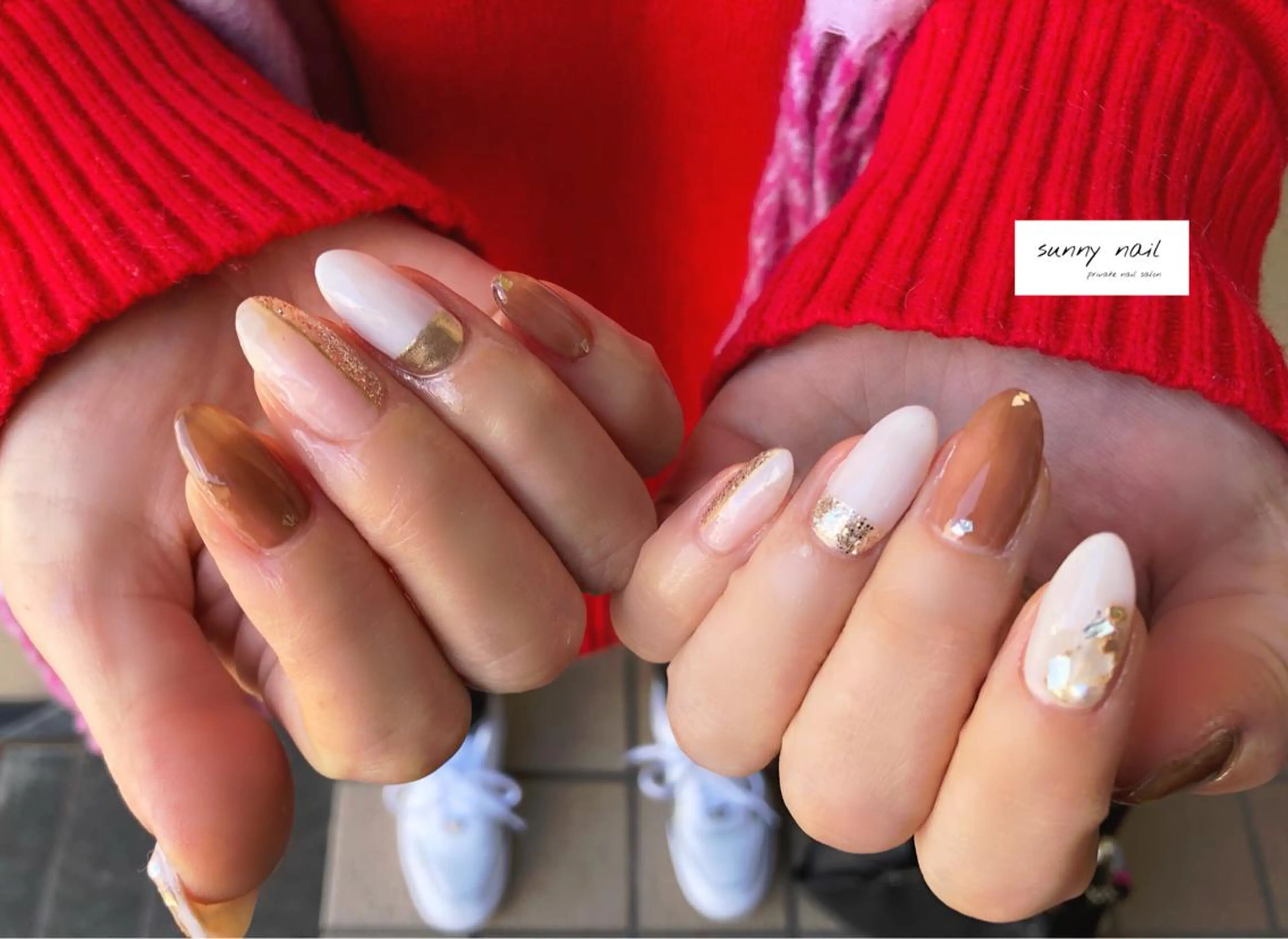 ネイル アートネイル ブラウン ジェルネイル ミラーネイル ニュアンスネイル sunny nailのネイルデザイン