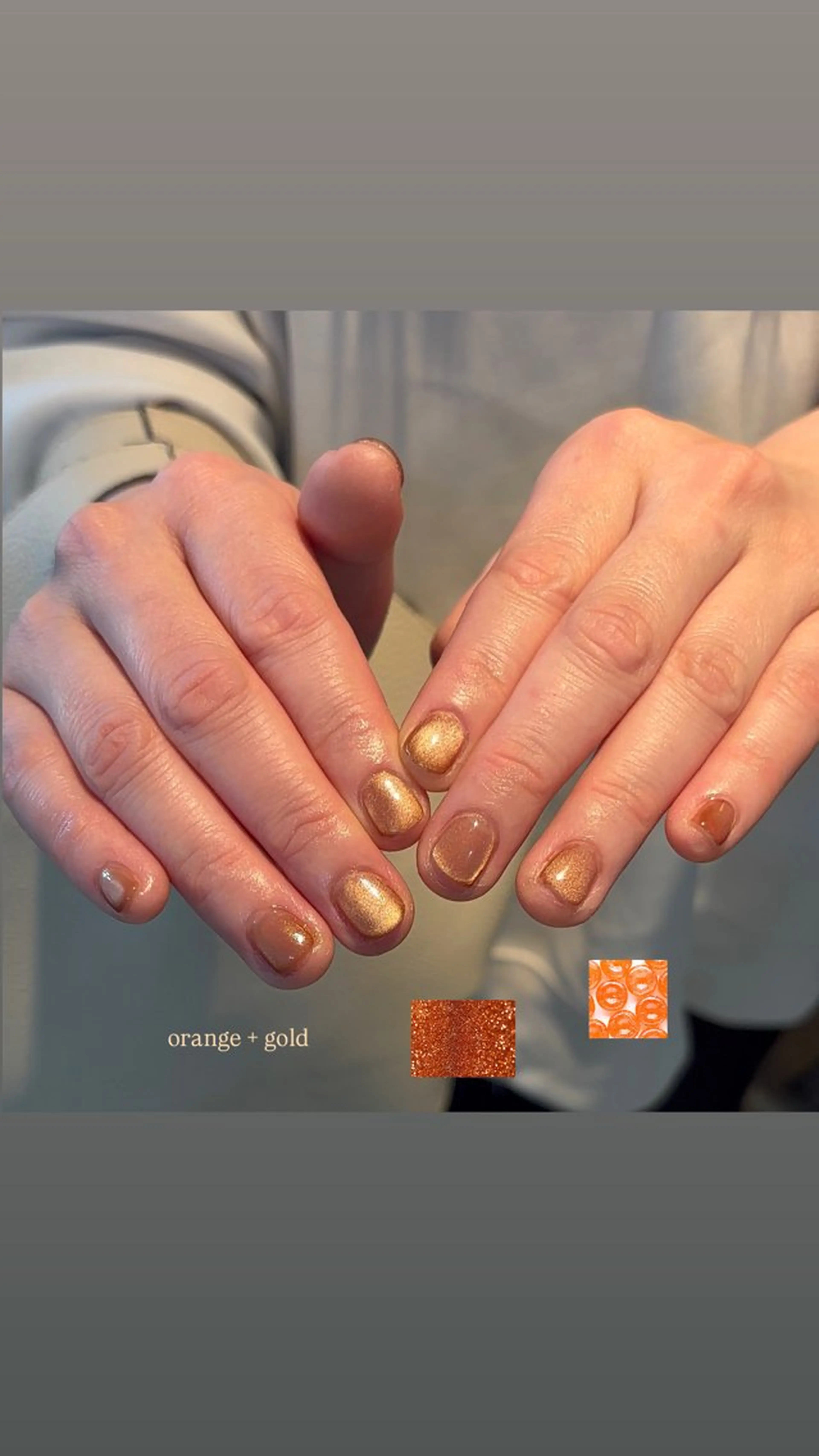 ネイル ブラウン ゴールド オレンジ free'snail N A Oのネイルデザイン