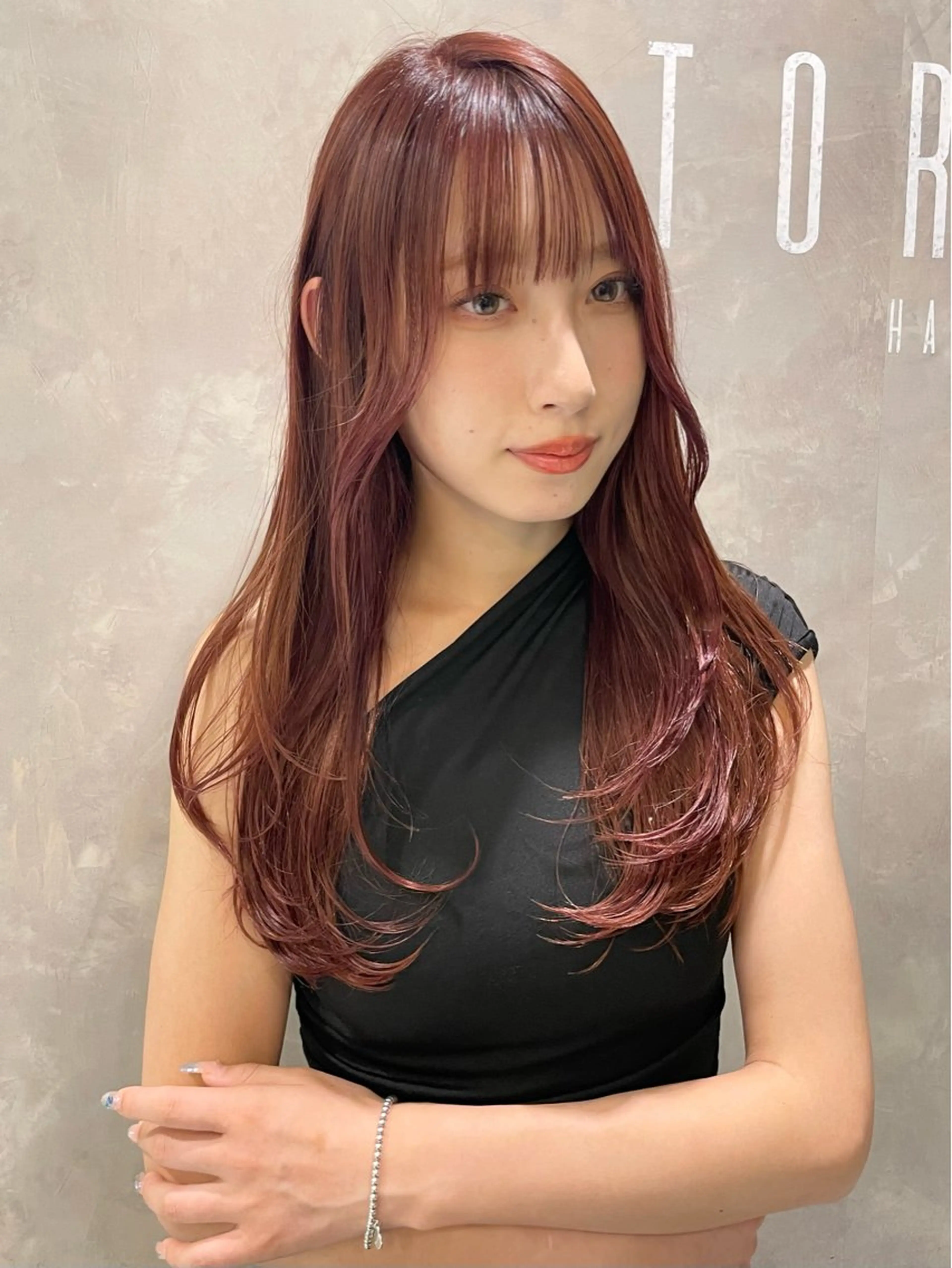 ロング カラー ローズカラー レイヤーカット ボブ/デザインカラー /表参道/新井美有紀のヘアスタイル