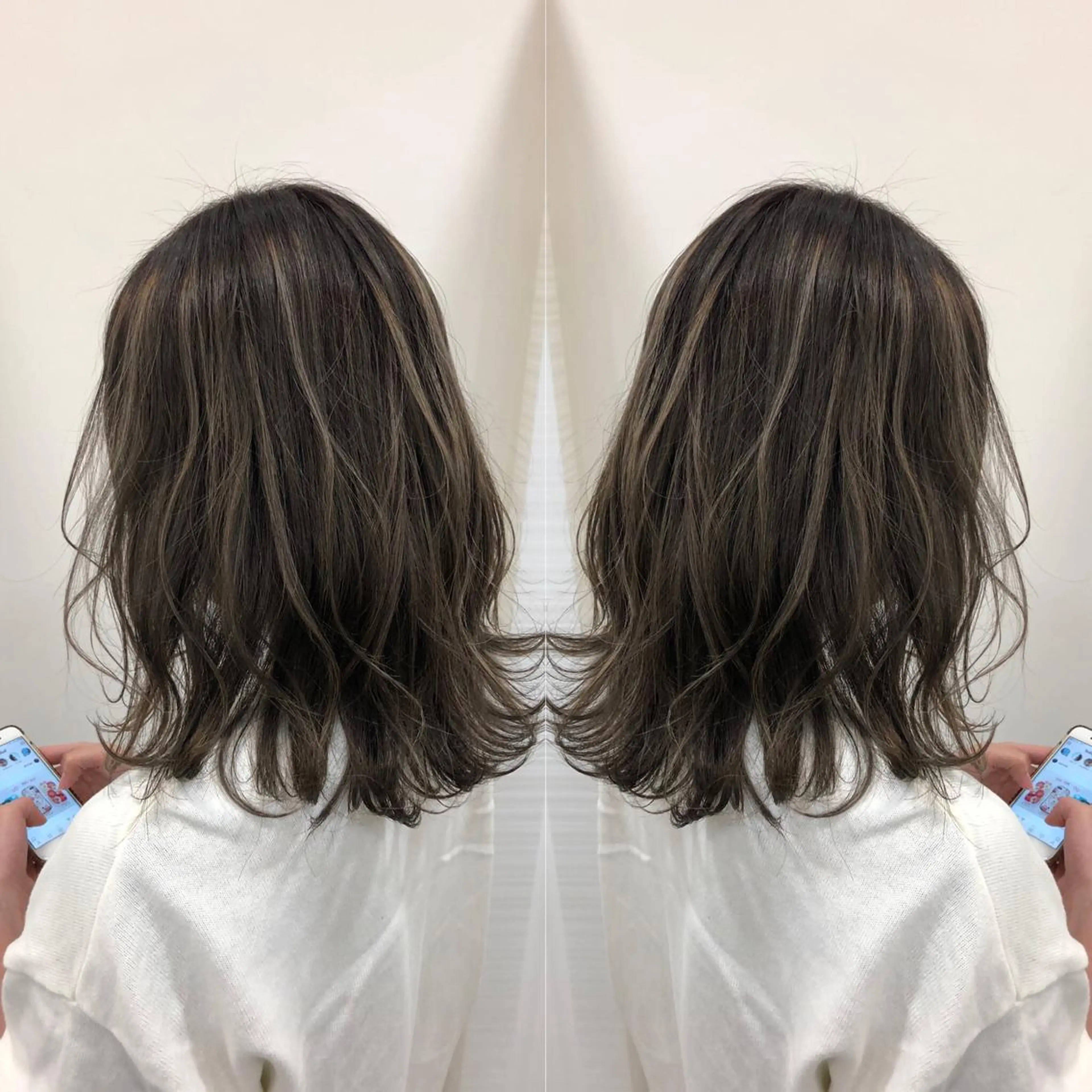 ミディアム カラー ベージュカラー ハイライトカラー ホワイトベージュ ハイライト 得能 雅人のヘアスタイル