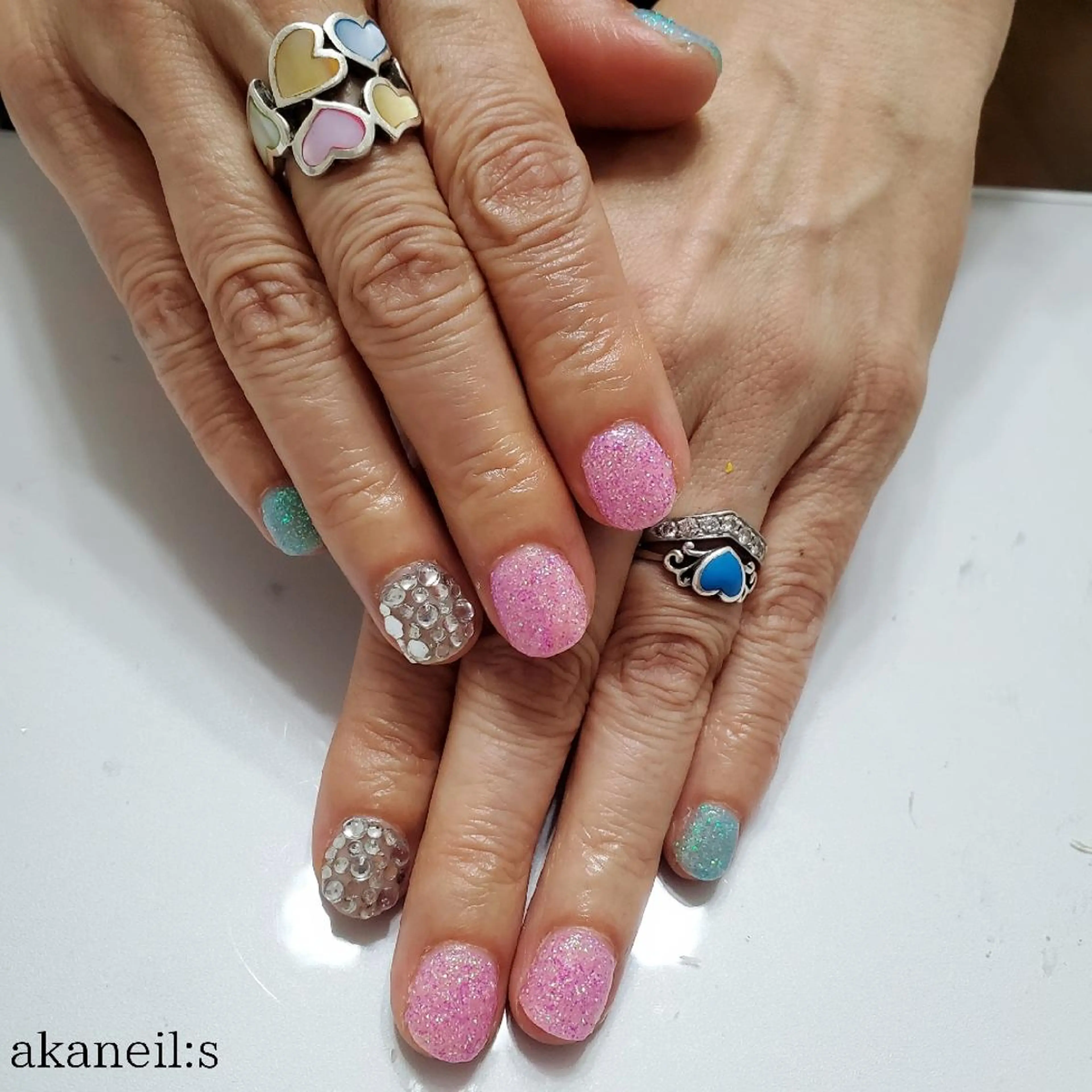 ネイル ラメ(グリッター) ストーンネイル 【akaneils】 アカネのネイルデザイン