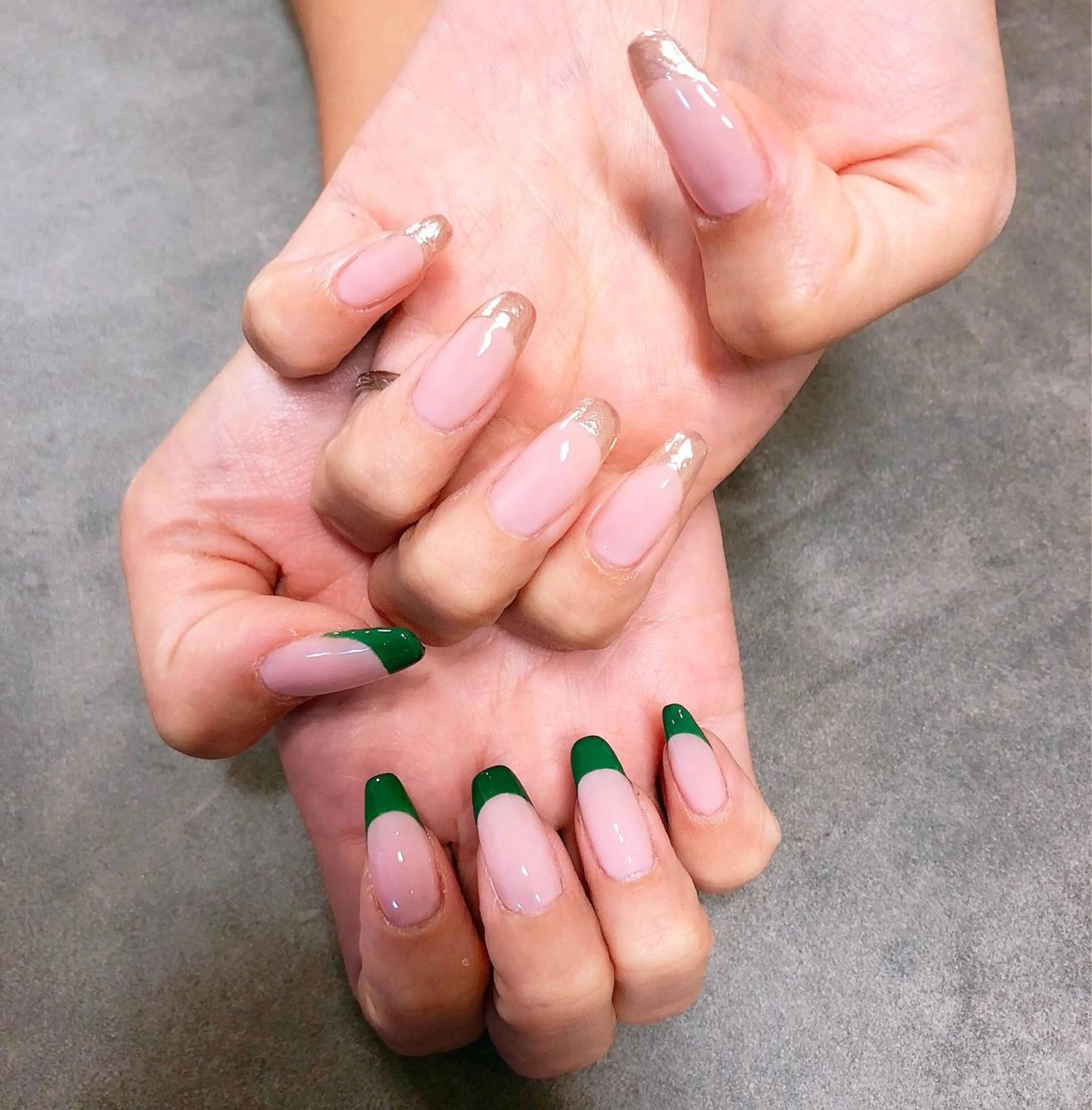 ネイル フレンチネイル グリーン ミラーネイル ハンドネイル Sukegawa Satsukiのネイルデザイン