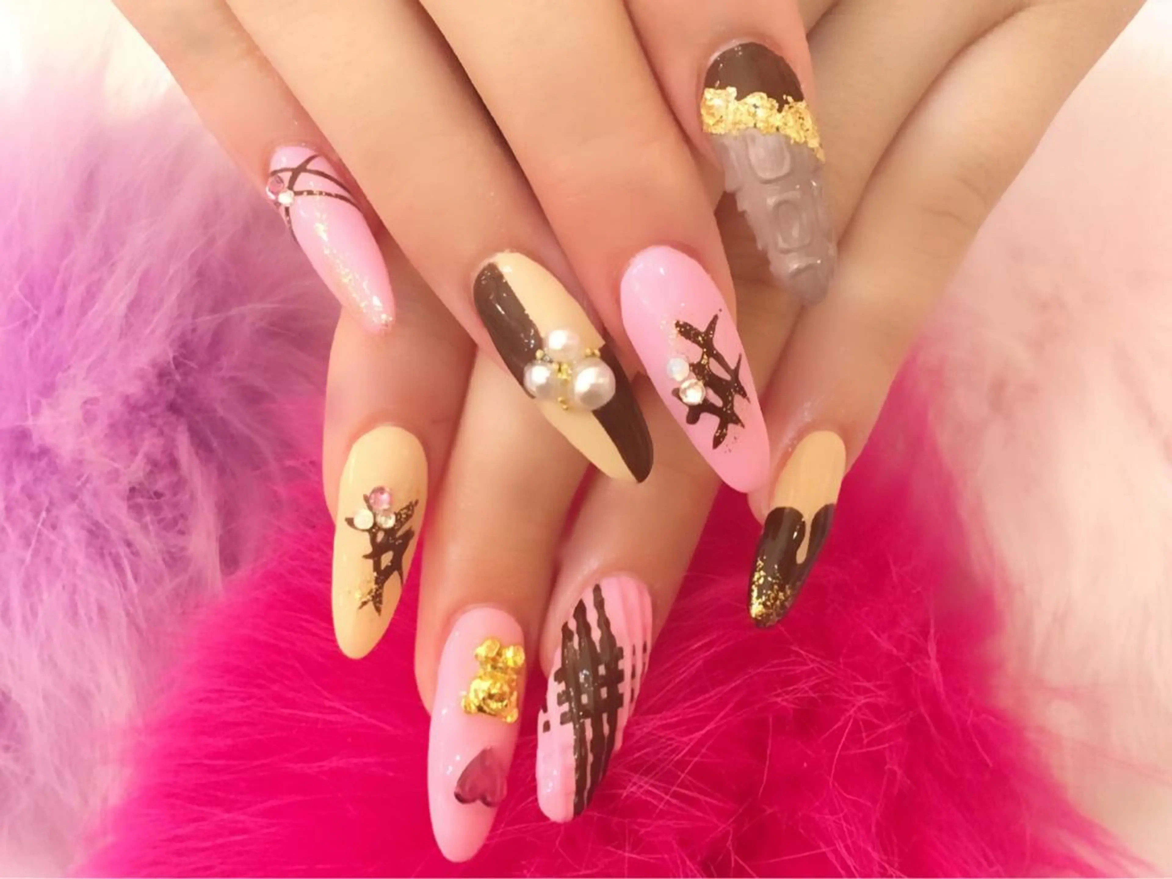 ロング カラー メンズ キッズ ネイル ジェルネイル ラメ(グリッター) メンズネイル 持ち込み スカルプネイル NAILSGOGO shibuyaのネイルデザイン