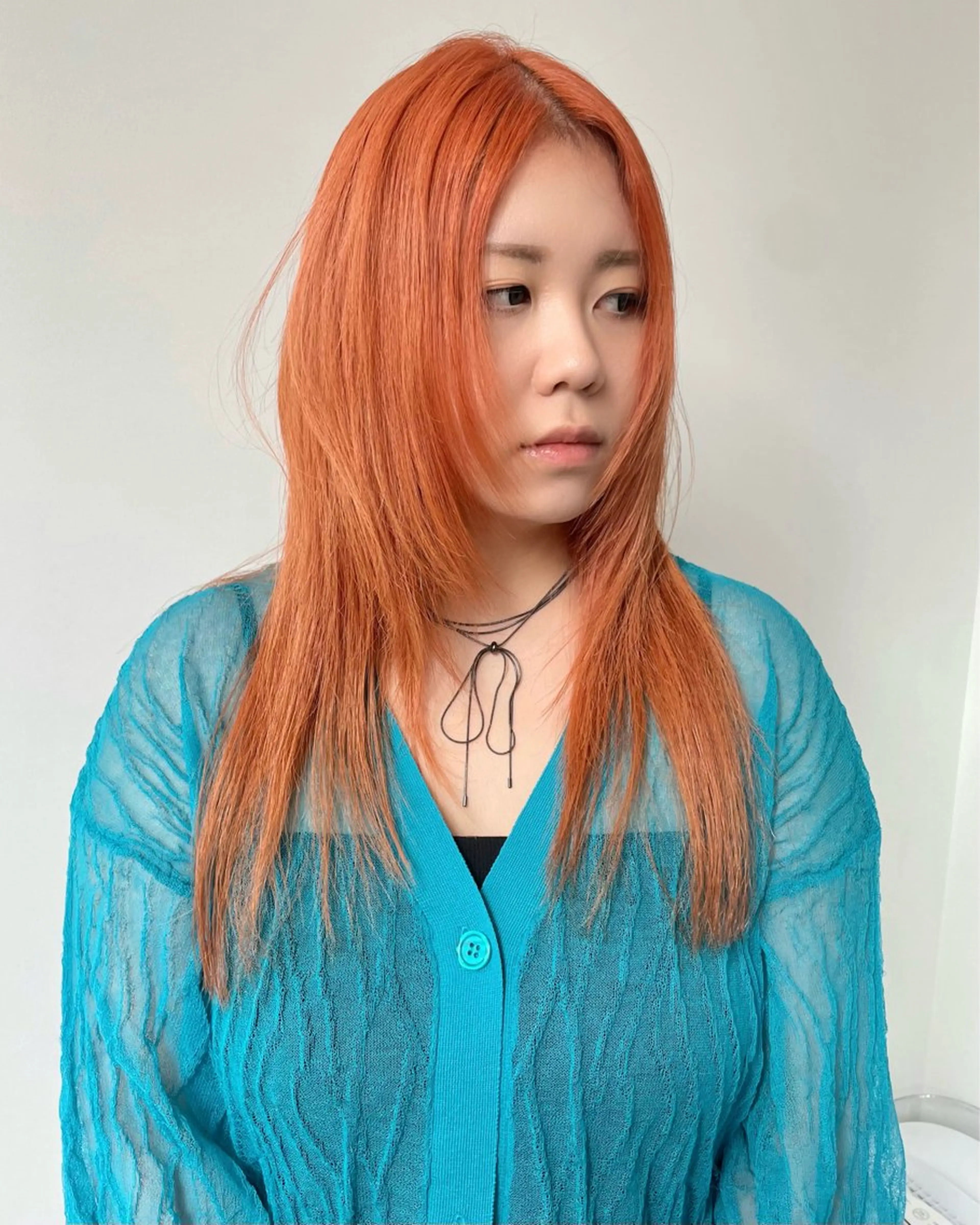 セミロング カラー ブリーチ オレンジ ヘアカラー SAUT銀座所属・石川玲菜/ 髪質改善ボブ/メンズのヘアスタイル