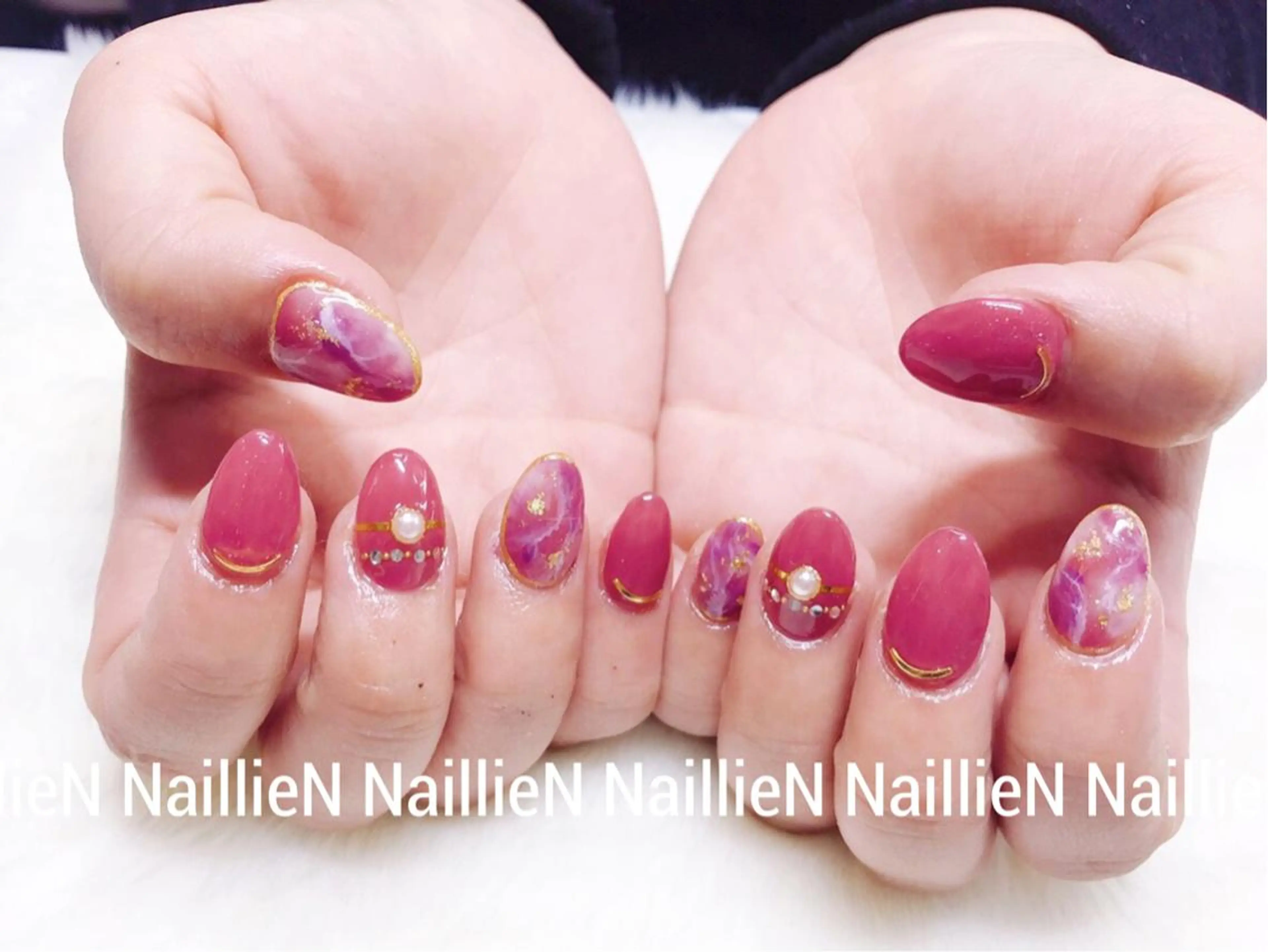 ネイル 大理石ネイル(マーブル) ピンク Nail lieNのネイルデザイン