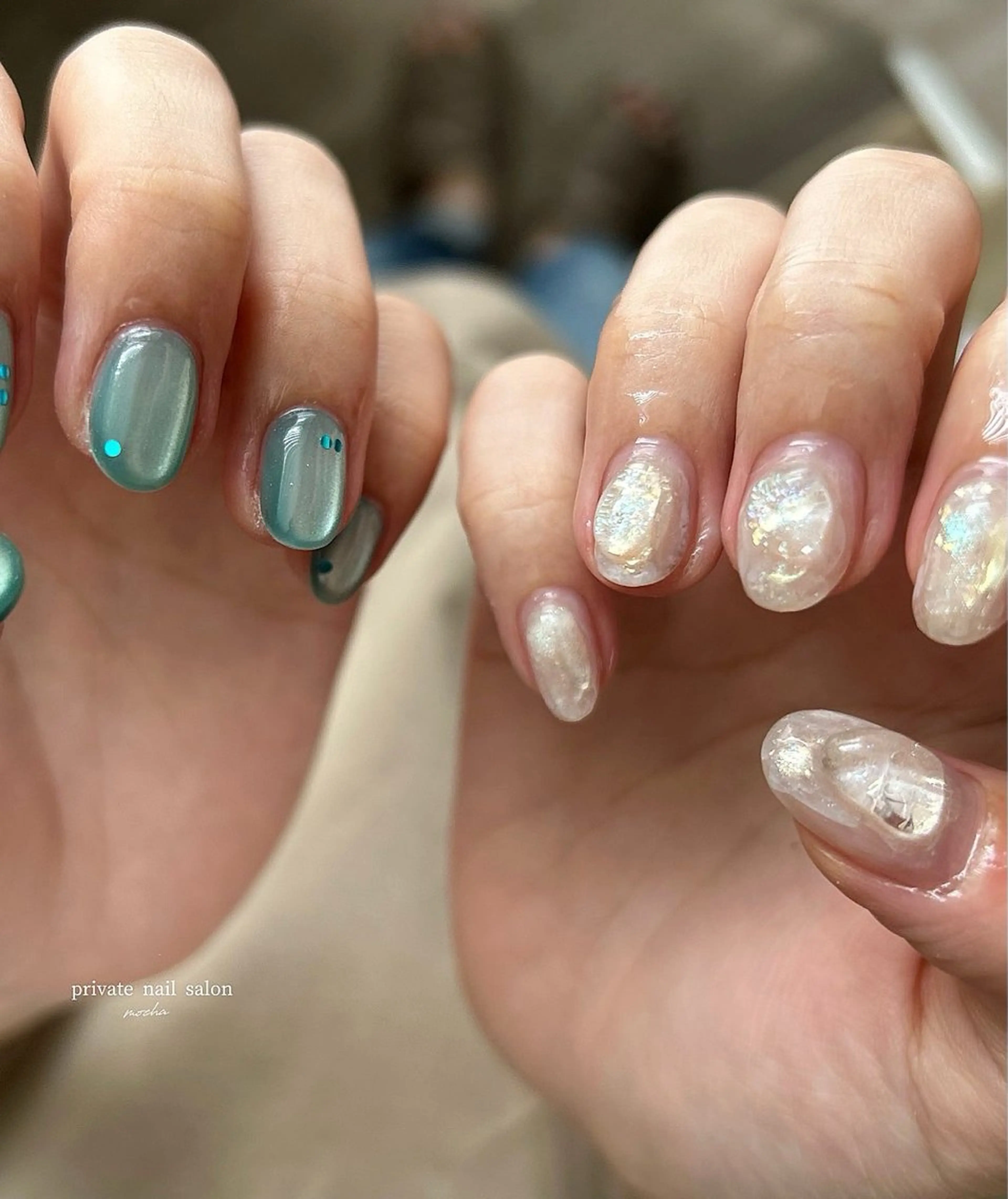 ネイル カジュアル フレンチネイル マグネットネイル ミラーネイル ニュアンスネイル ハンドネイル mocha nailのネイルデザイン