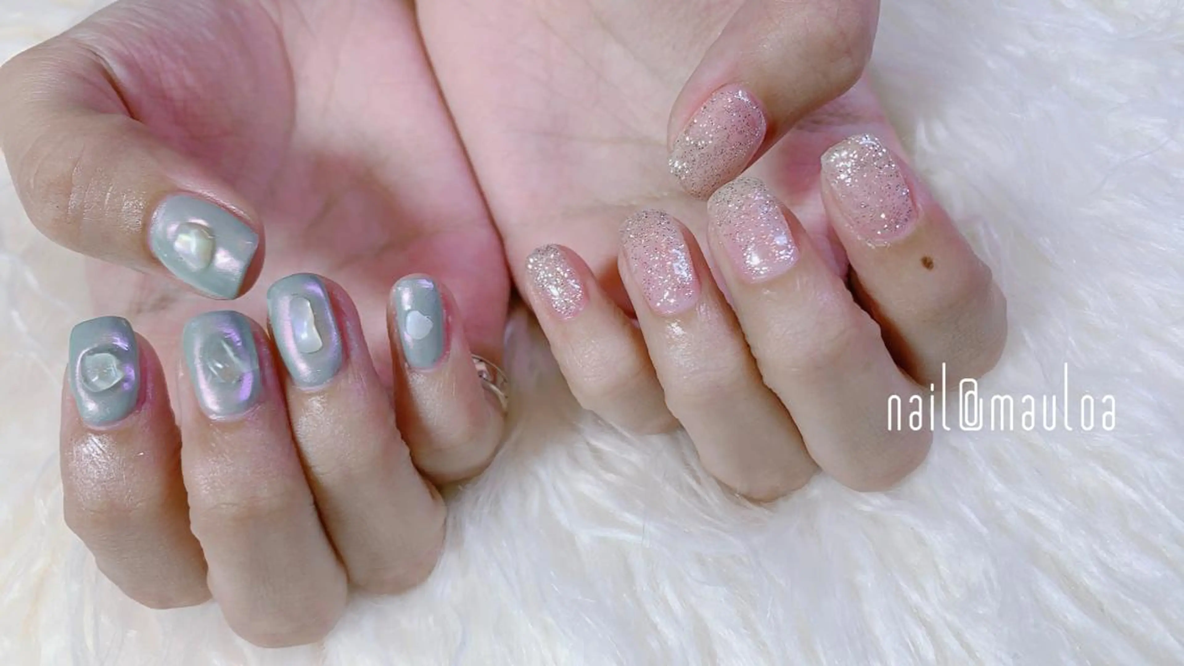 ネイル オーロラネイル グリーン ラメ(グリッター) シルバー ストーンネイル pipi..所属・pipi ..のネイルデザイン