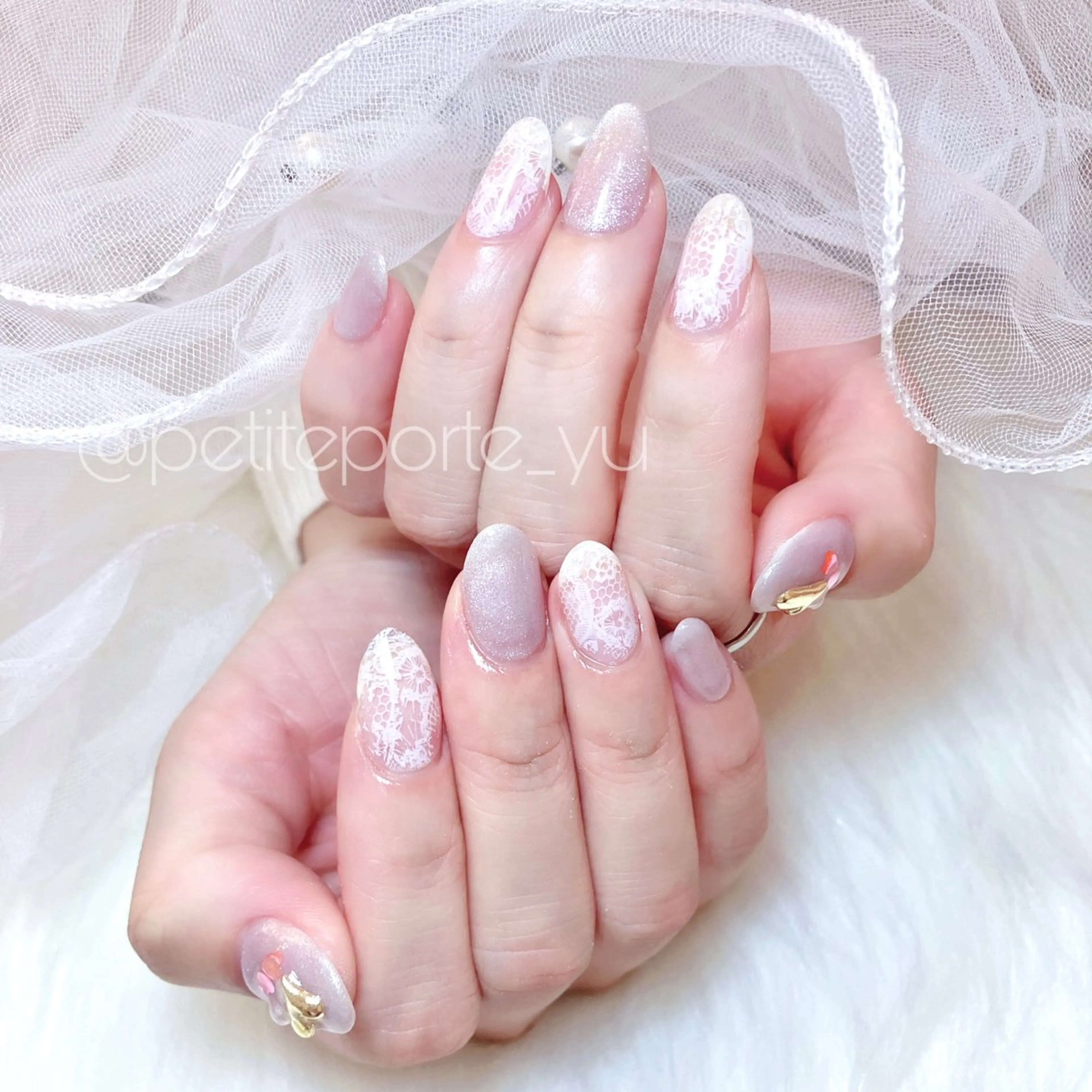 ネイル アートネイル レース マグネットネイル ハンドネイル nailsalon petite porte所属・petite porteのネイルデザイン