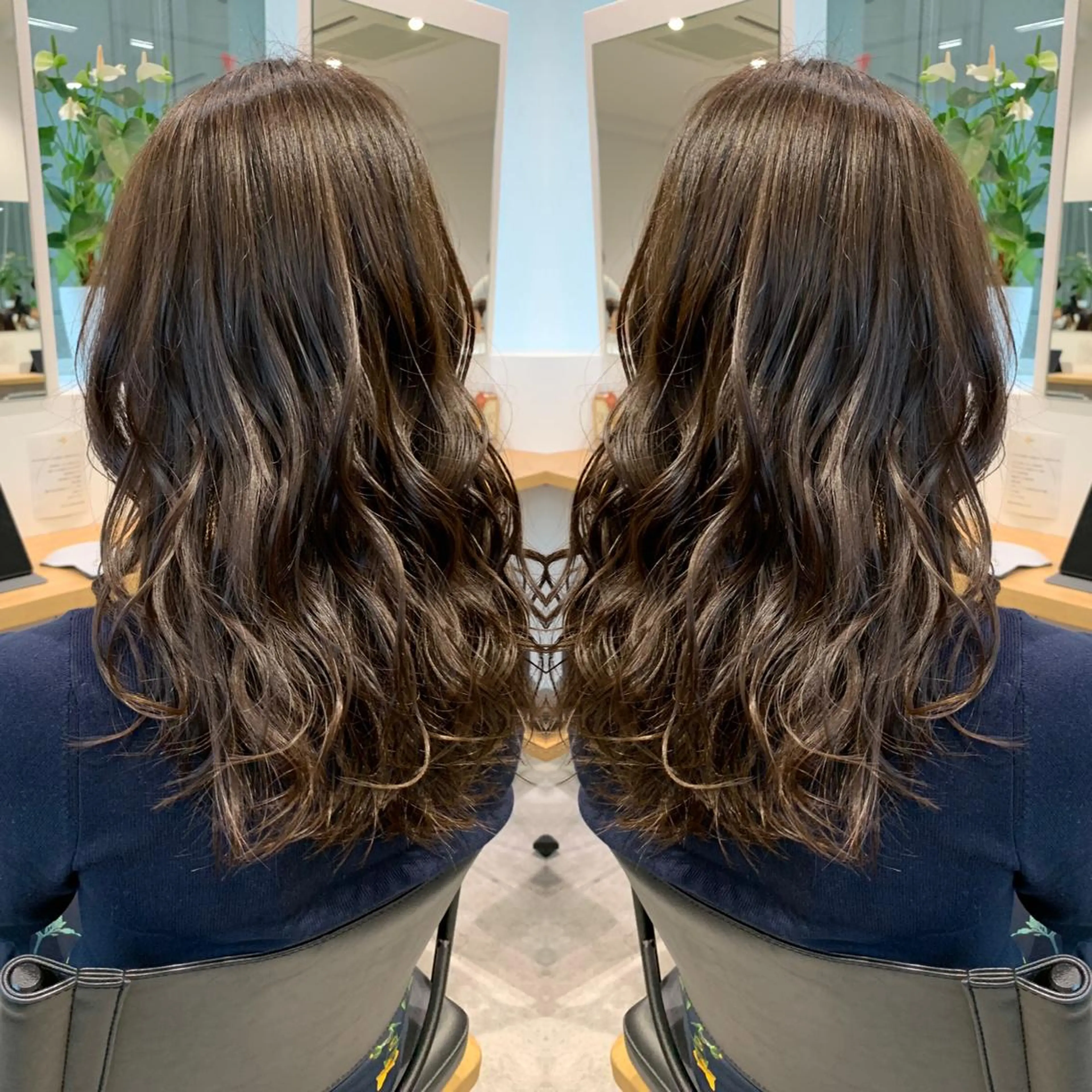 ロング カラー アッシュ バレイヤージュ ベージュカラー ブロンド ブルーカラー レイヤーカット/ 艶カラー/RYOMAのヘアスタイル