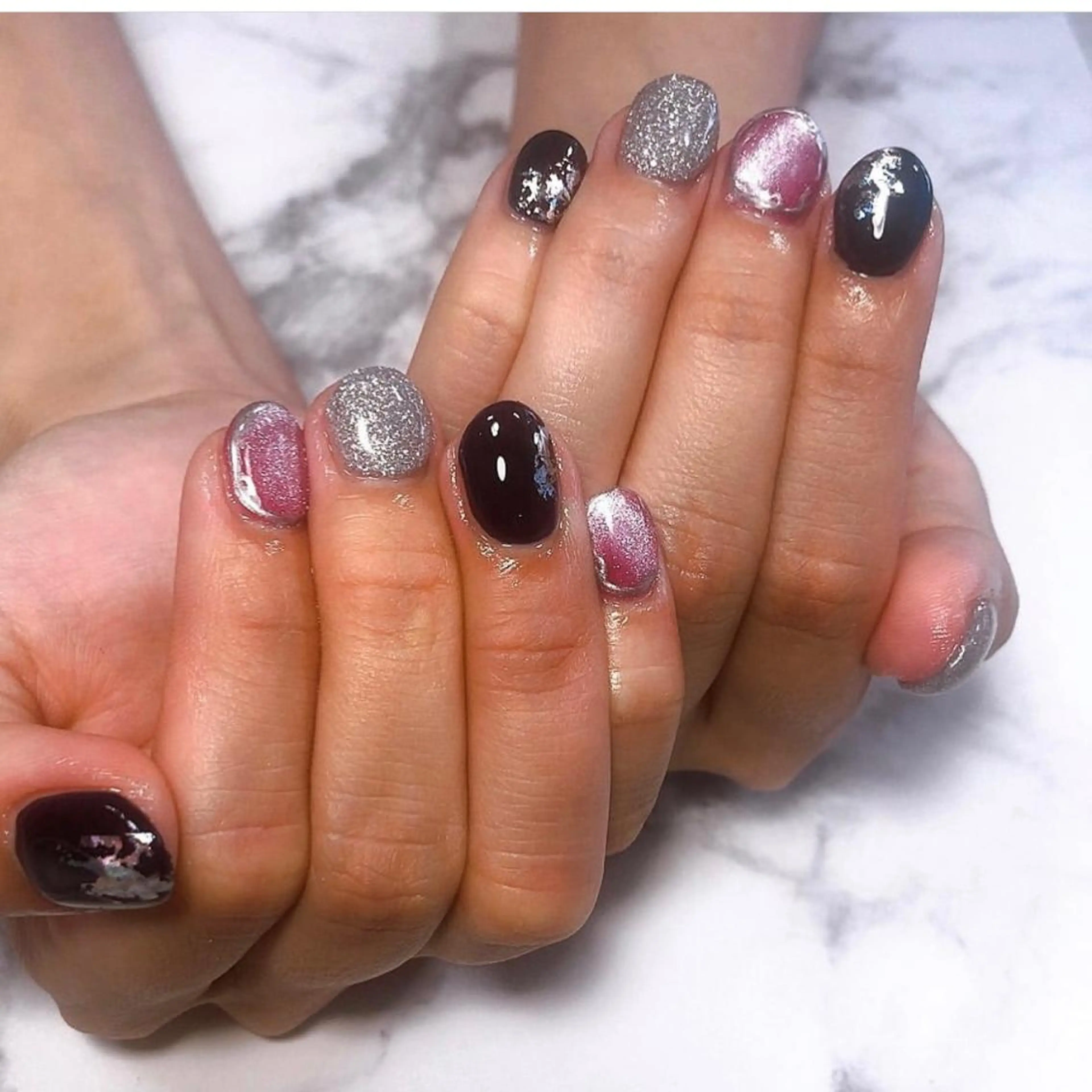 ネイル ブルー ジェルネイル キラキラネイル マグネットネイル ピンク A"nail ネイリストayanaのネイルデザイン