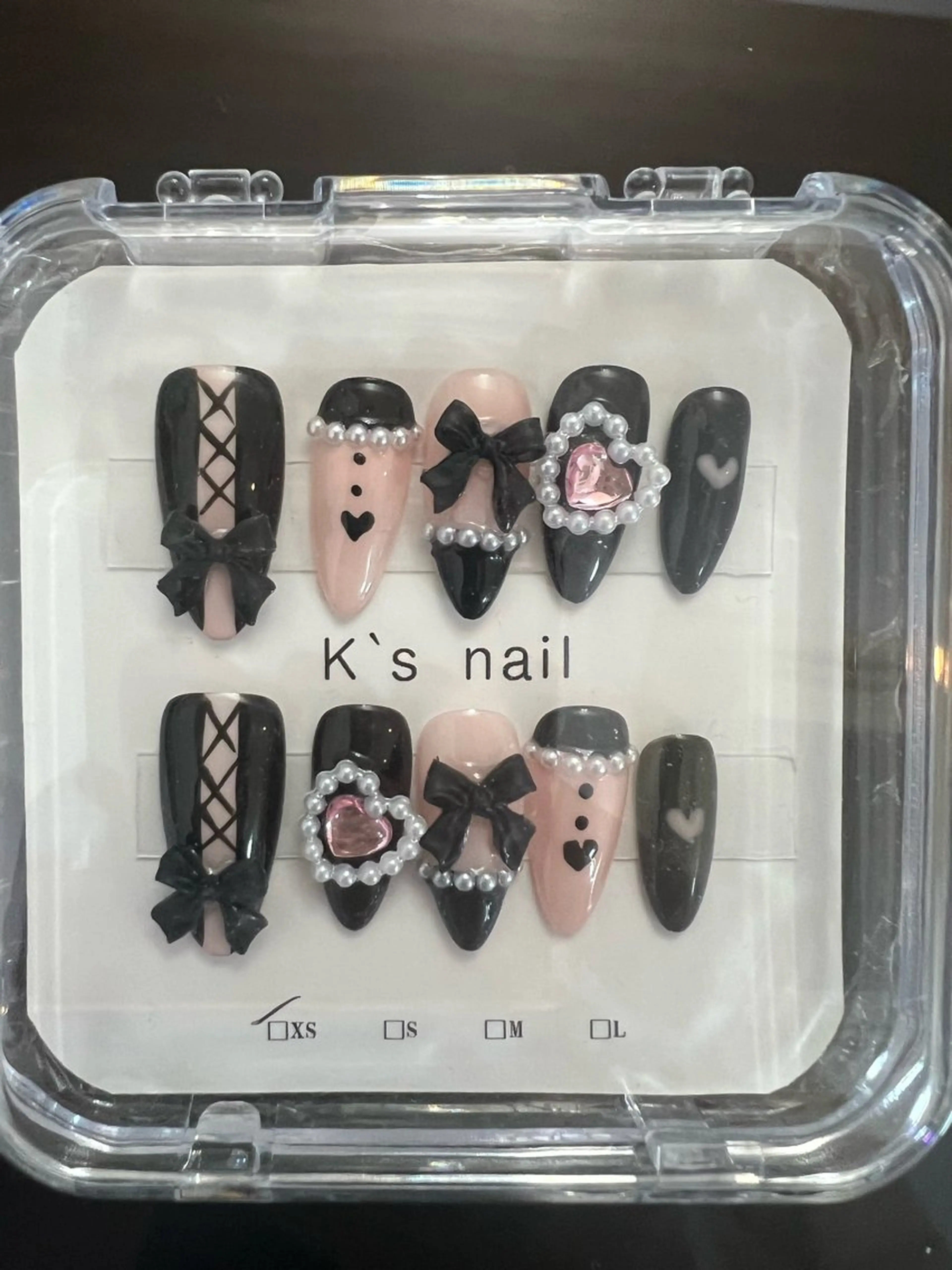 ネイル ハート ミディアムネイル リボン ネイルチップ K‘s nail salonのネイルデザイン