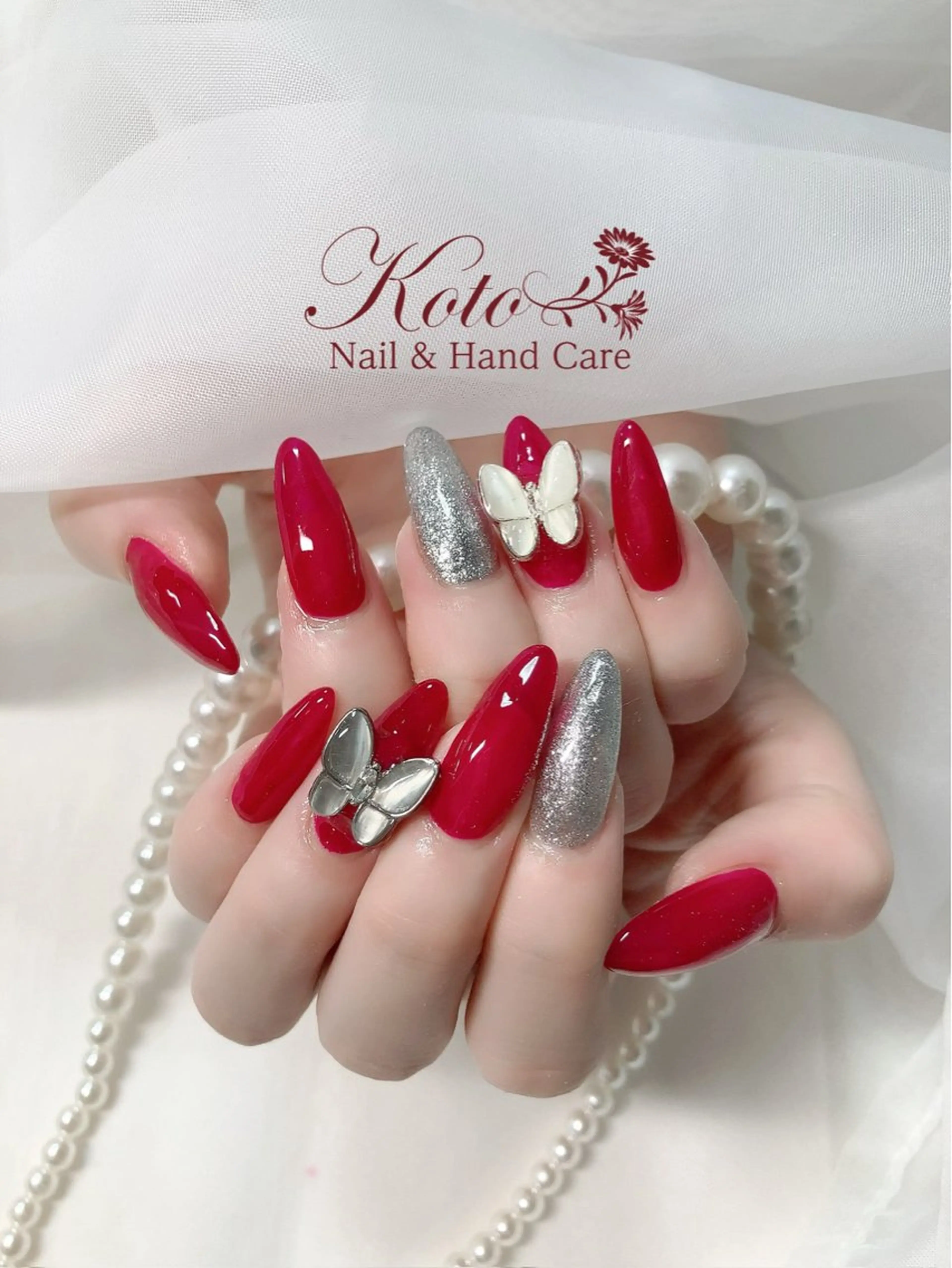 ネイル 長さ出し ジェルネイル 持ち込み ニュアンスネイル 赤色 ハンドネイル Nail Salon KOTOのネイルデザイン