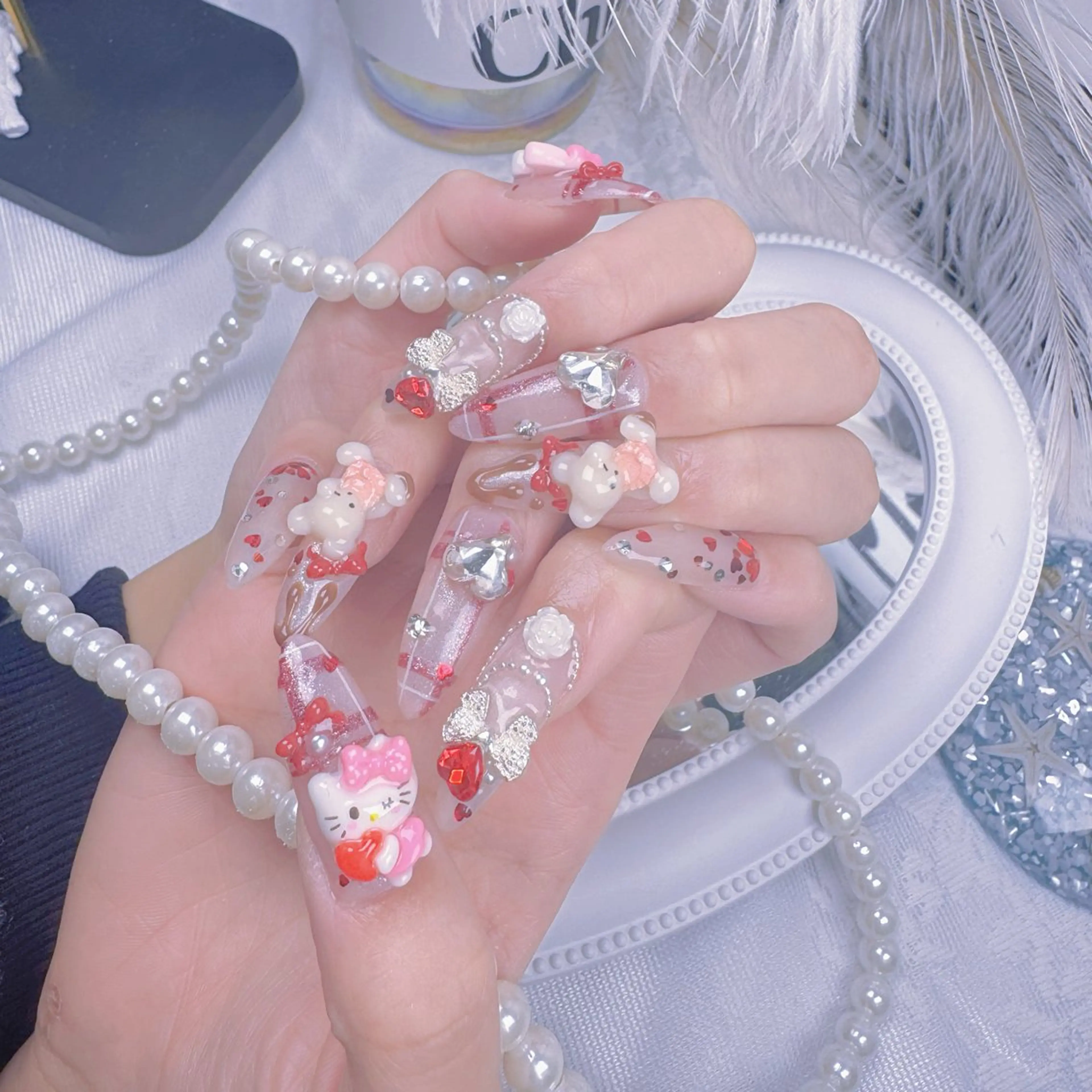 ネイル ハート 韓国ネイル バレンタイン ワンホンネイル 冬ネイル ハンドネイル Melody Nail所属・Melody  3D/スカルプ専門店のネイルデザイン