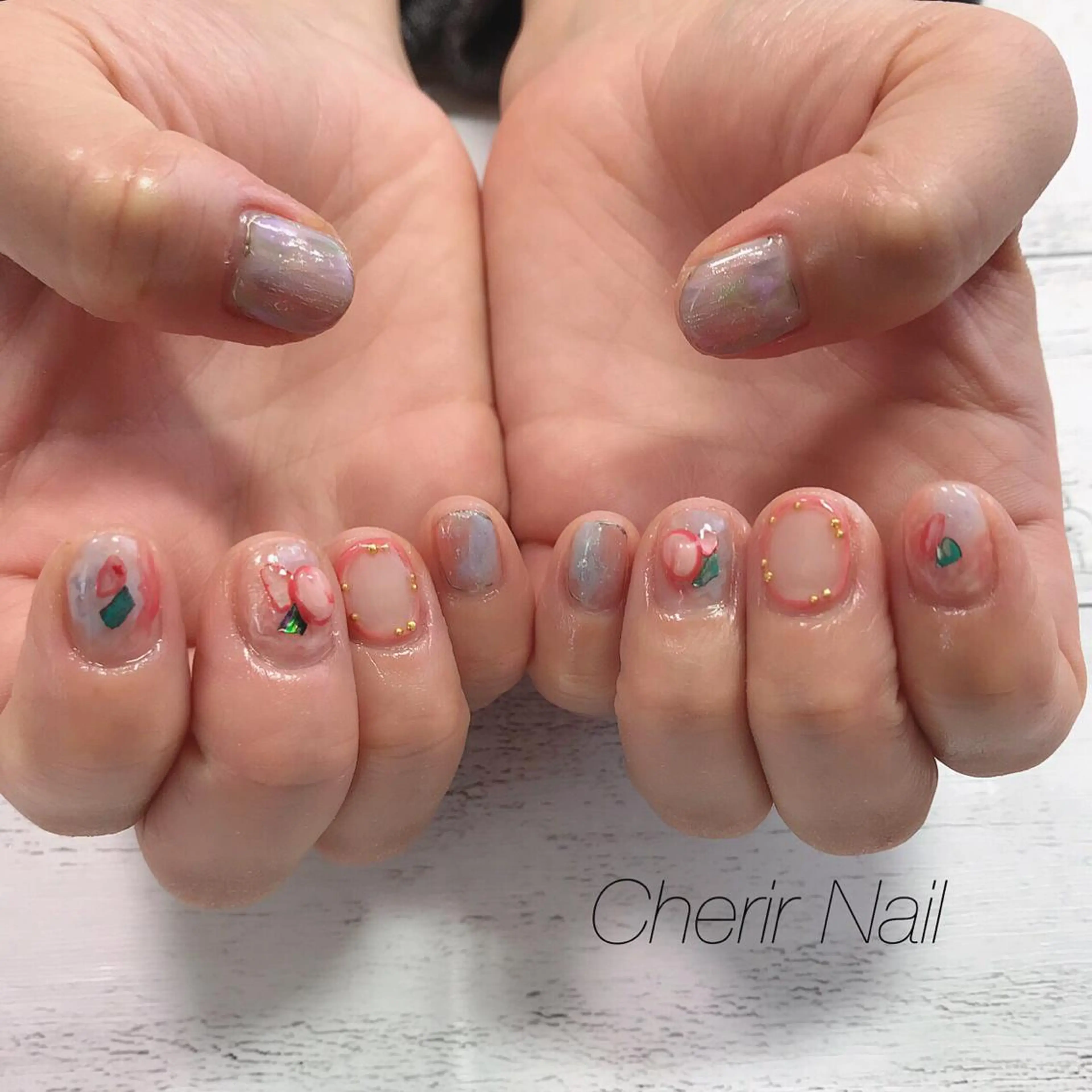 ネイル アートネイル オーロラネイル クリアネイル ラメ(グリッター) ニュアンスネイル ハンドネイル Cherirnail kaoriのネイルデザイン