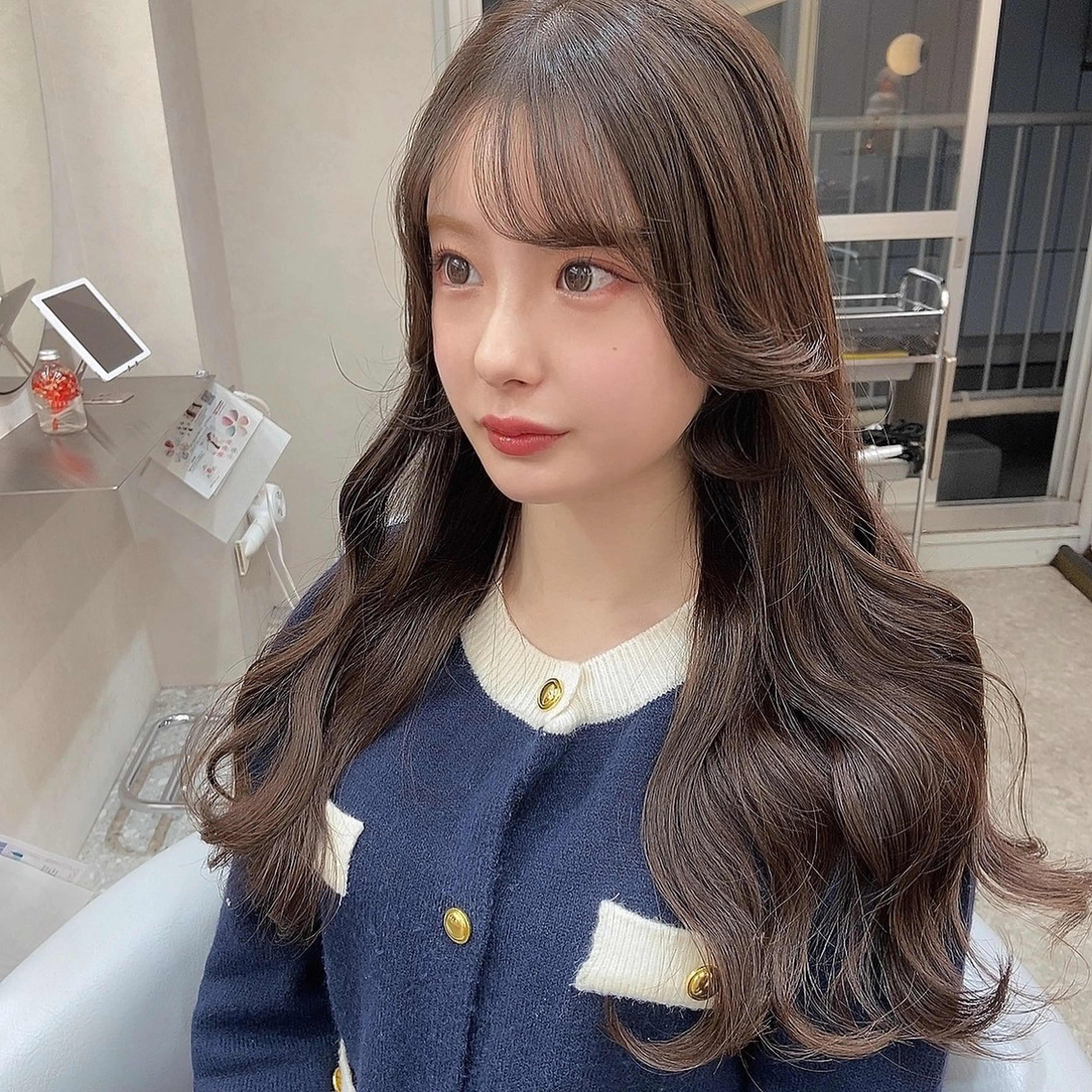 ロング カラー ベージュカラー オリーブベージュ ヨシンモリ 韓国風ヘア カット ヘアカラー トリートメント 新宿/韓国ヘア 中明度カラー/かやのヘアスタイル