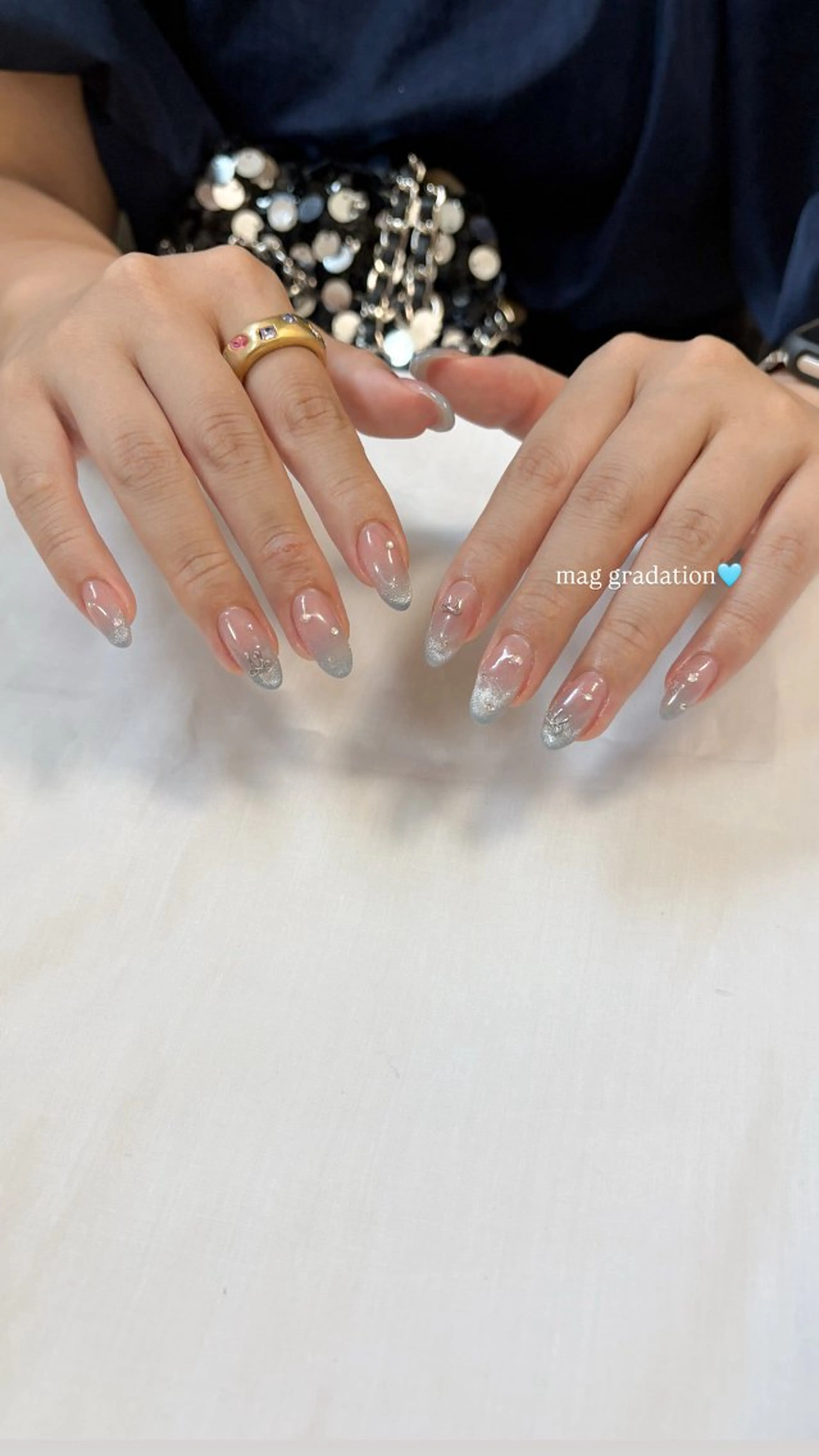 ネイル 水色 リボン ハンドネイル liulu nailのネイルデザイン