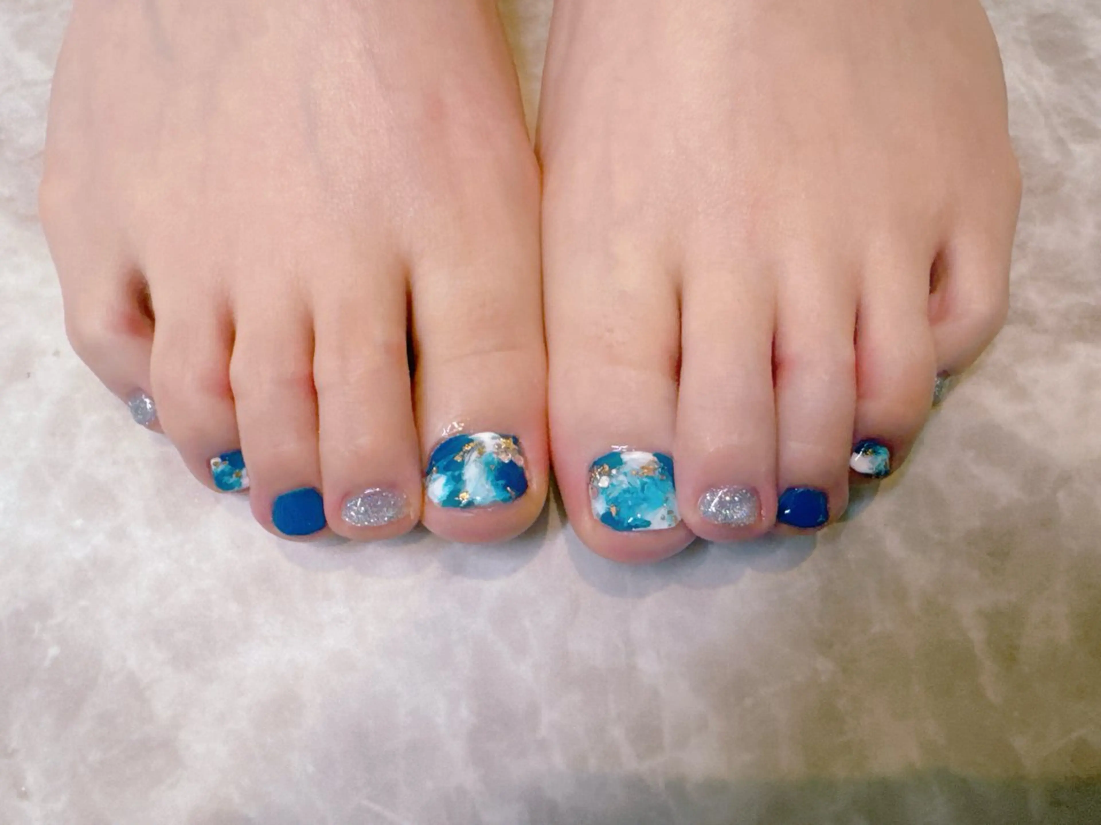 ネイル ブルー フットネイル フットネイル olim nailspaceのネイルデザイン