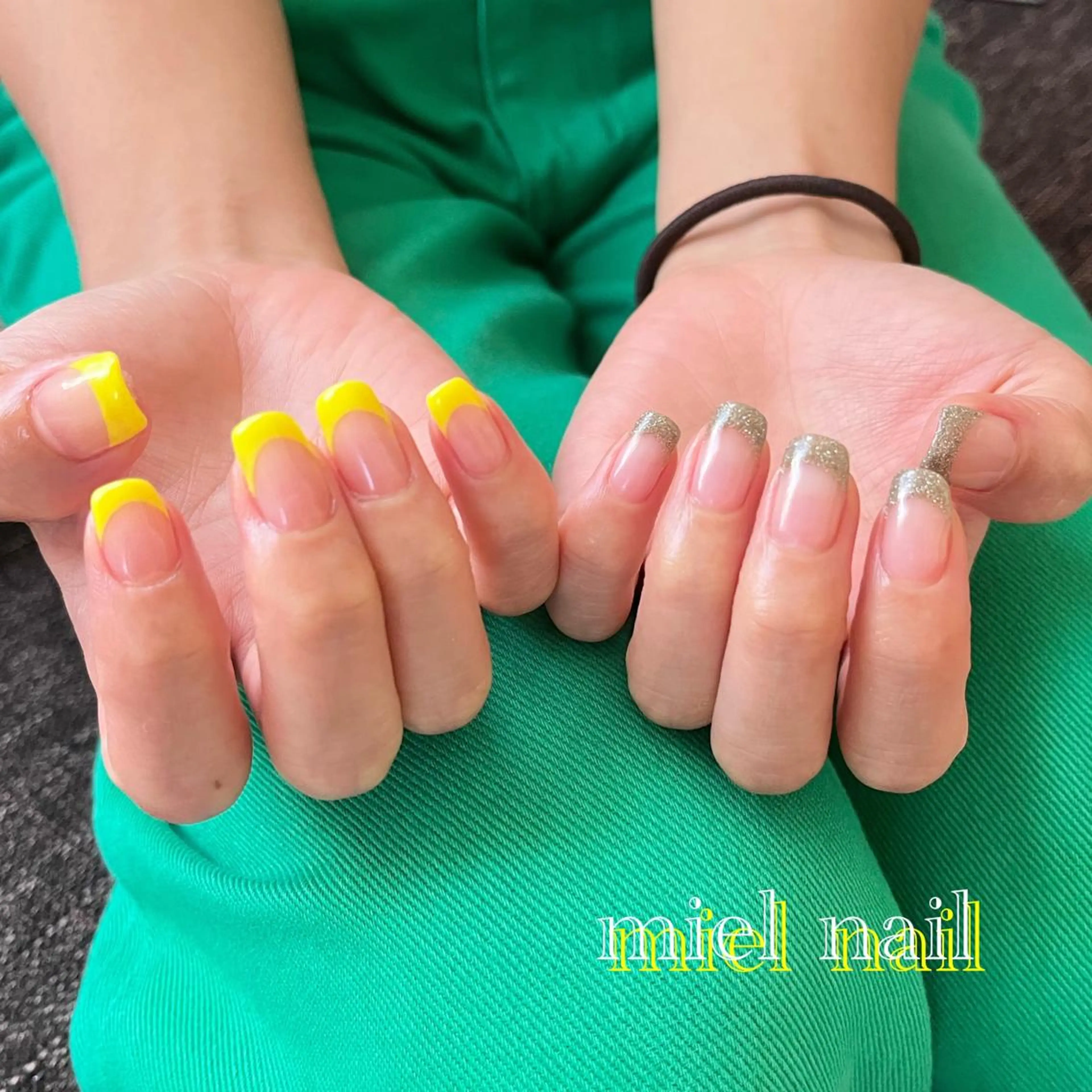 ネイル フラッシュネイル フレンチネイル ラメ(グリッター) ハンドネイル miel nailのネイルデザイン