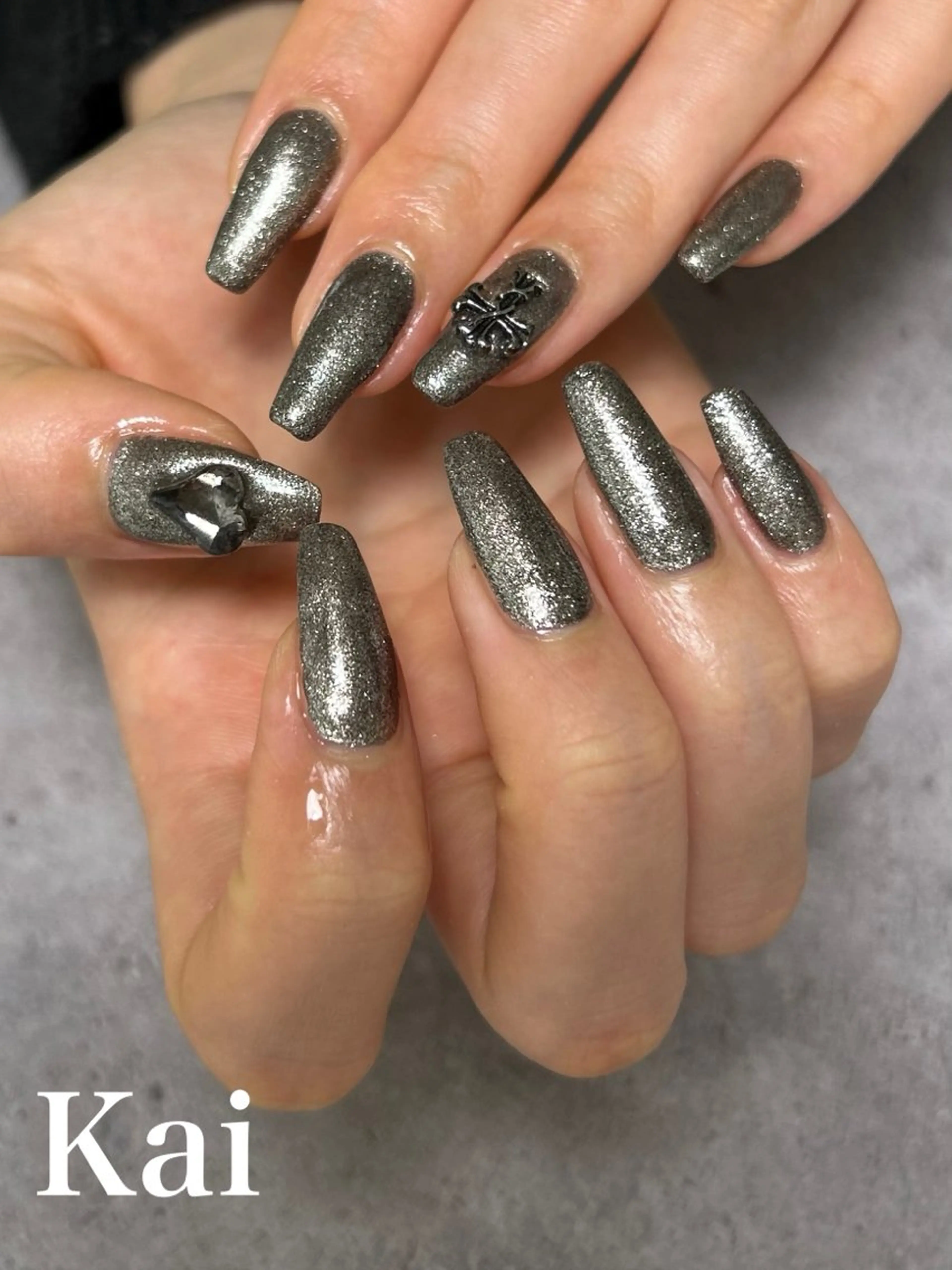 ネイル 桜ネイル 長さ出し ハート 韓国ネイル ラメ(グリッター) ハンドネイル Kai  nail Mayukoのネイルデザイン