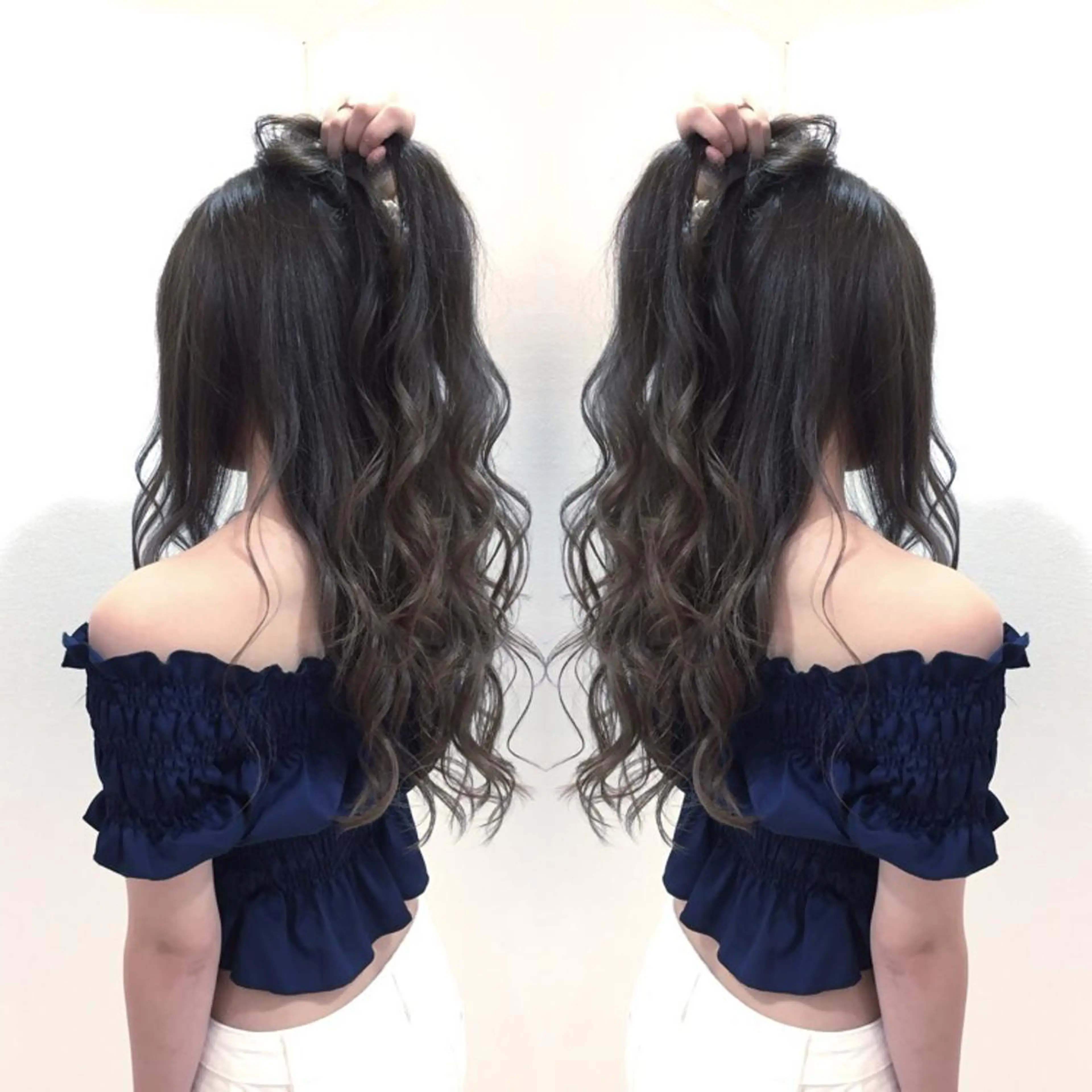 ロング カラー ヘアアレンジ アッシュ アッシュグレー グラデーションカラー 髪質改善特化サロン ICONIQ天神店のヘアスタイル