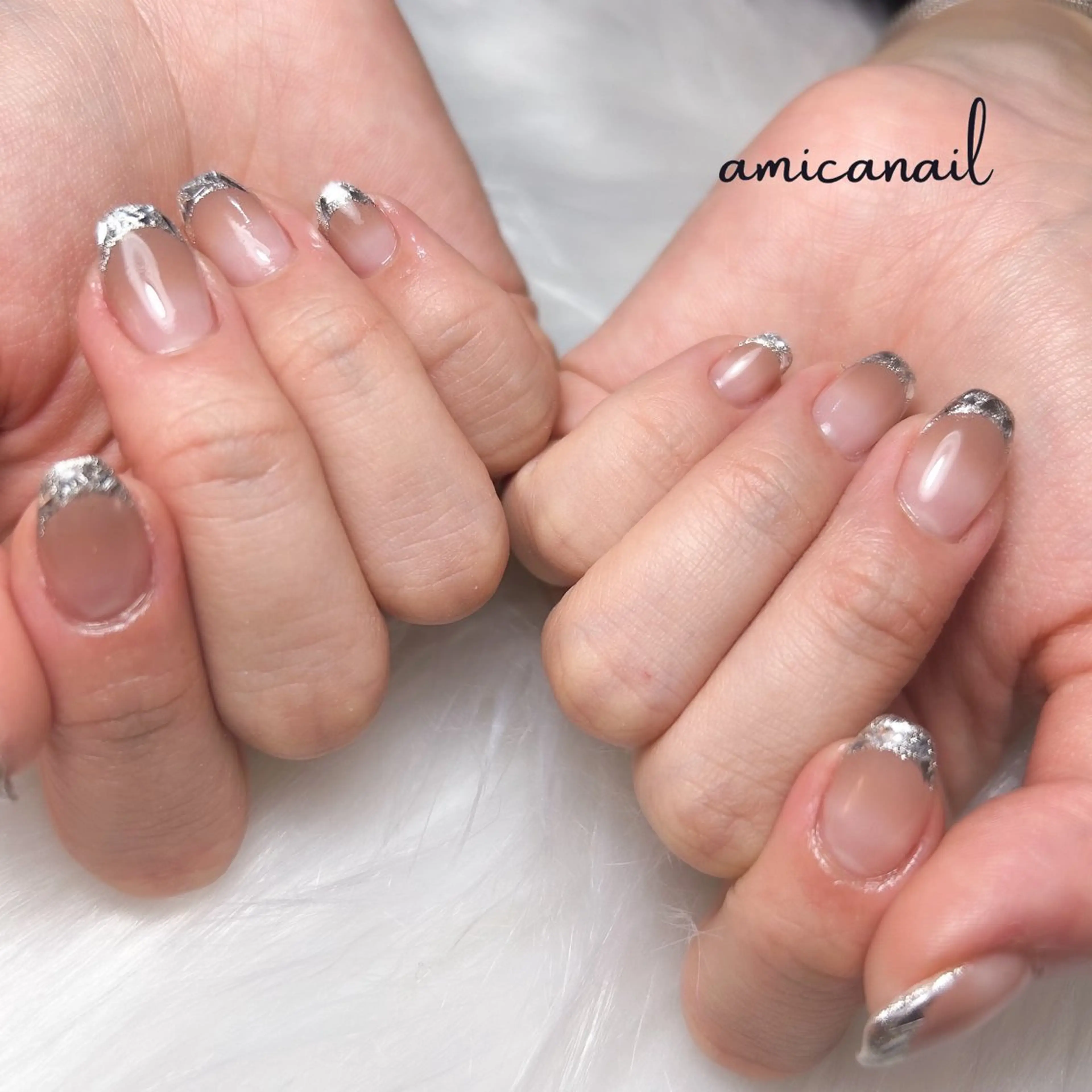 ネイル フレンチネイル ガラスフレンチ キラキラネイル ハンドネイル _amica nail_のネイルデザイン
