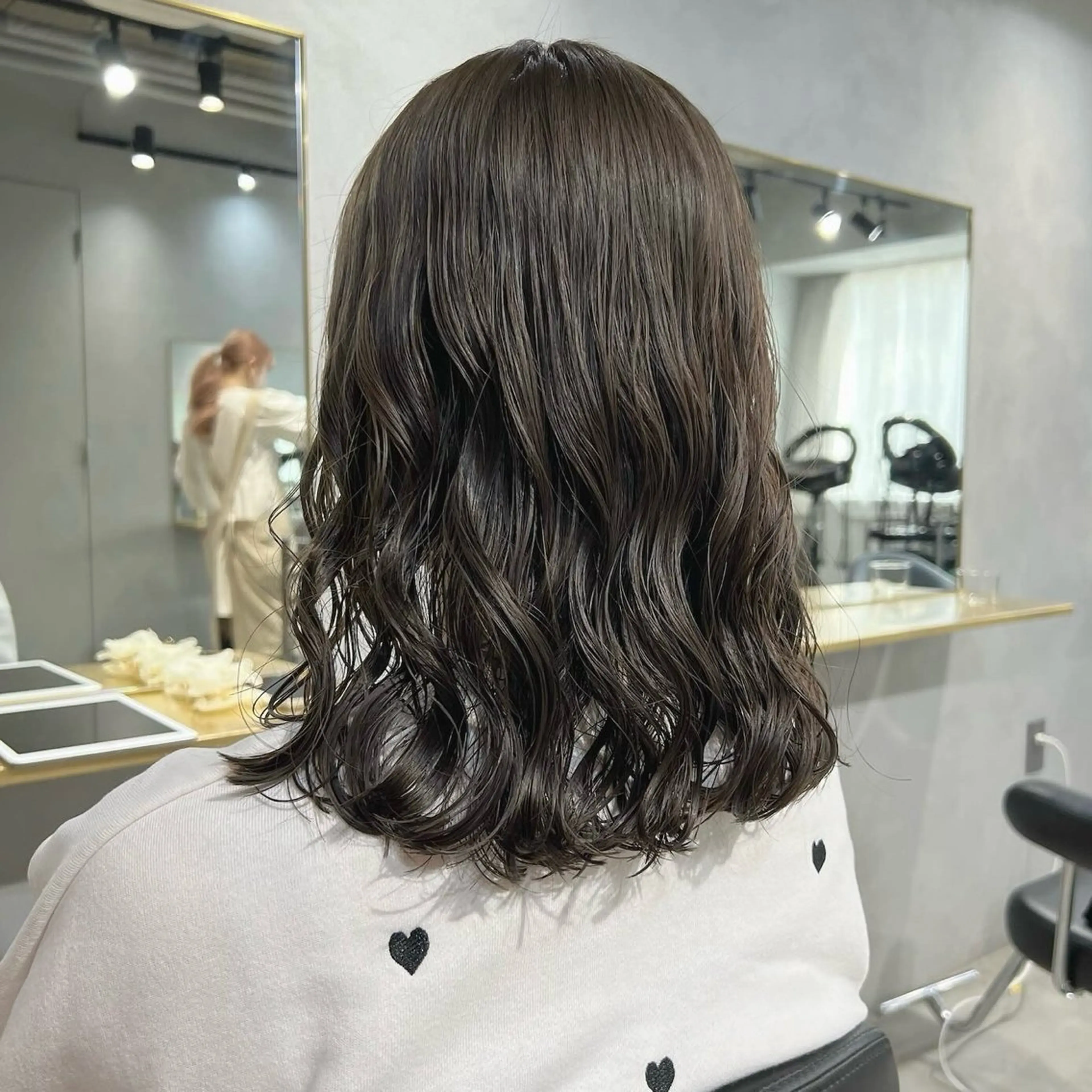 セミロング カラー パーマ セミロングパーマ ベージュカラー オリーブベージュ デジタルパーマ akane/ベージュ /オリーブ/ブラウンのヘアスタイル