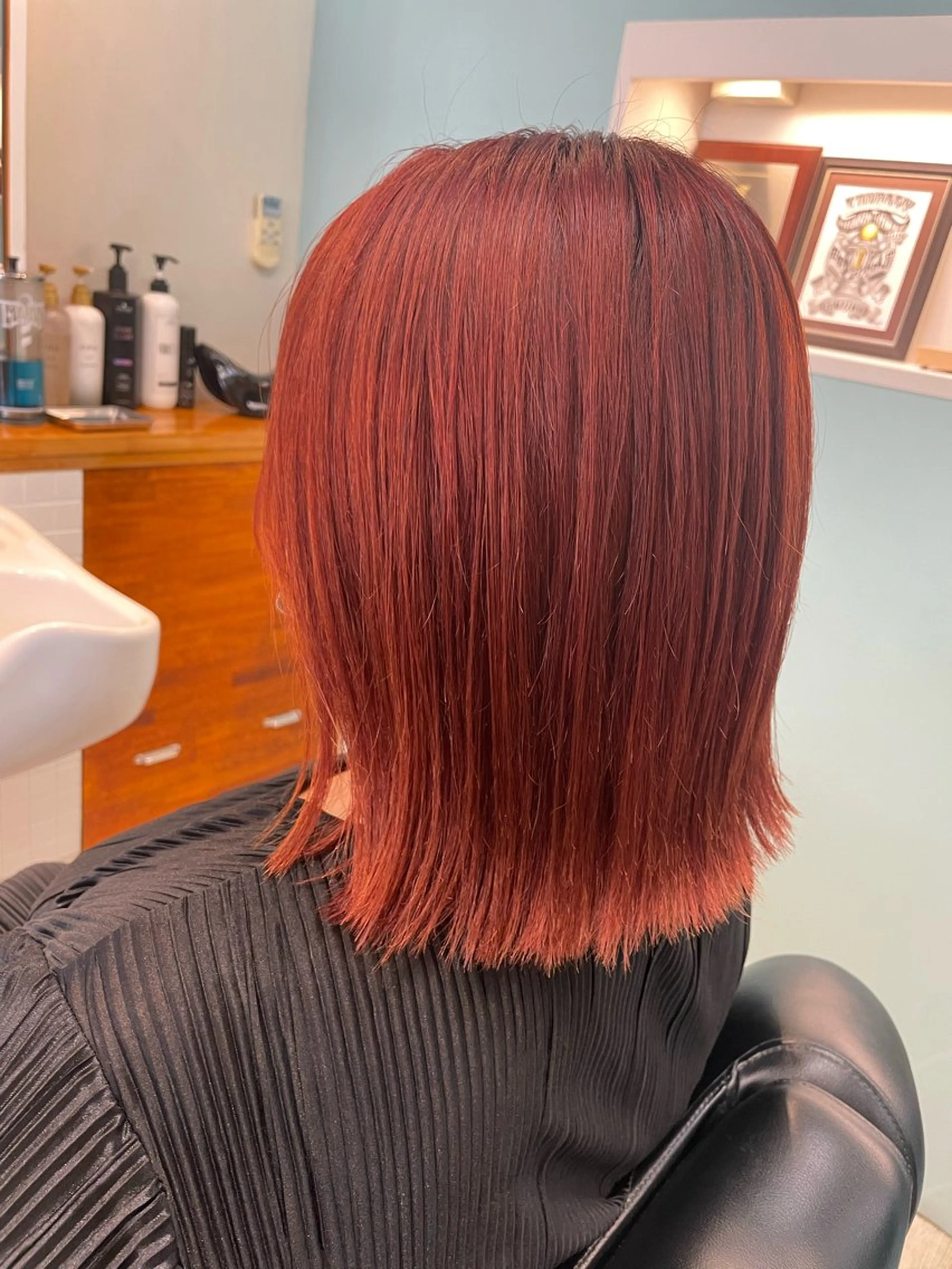 ミディアム カラー ブリーチ ブリーチなしカラー オレンジ カット ヘアカラー トリートメント one☆star所属・通い続けられるサロン ママ美容師　明日香のヘアスタイル