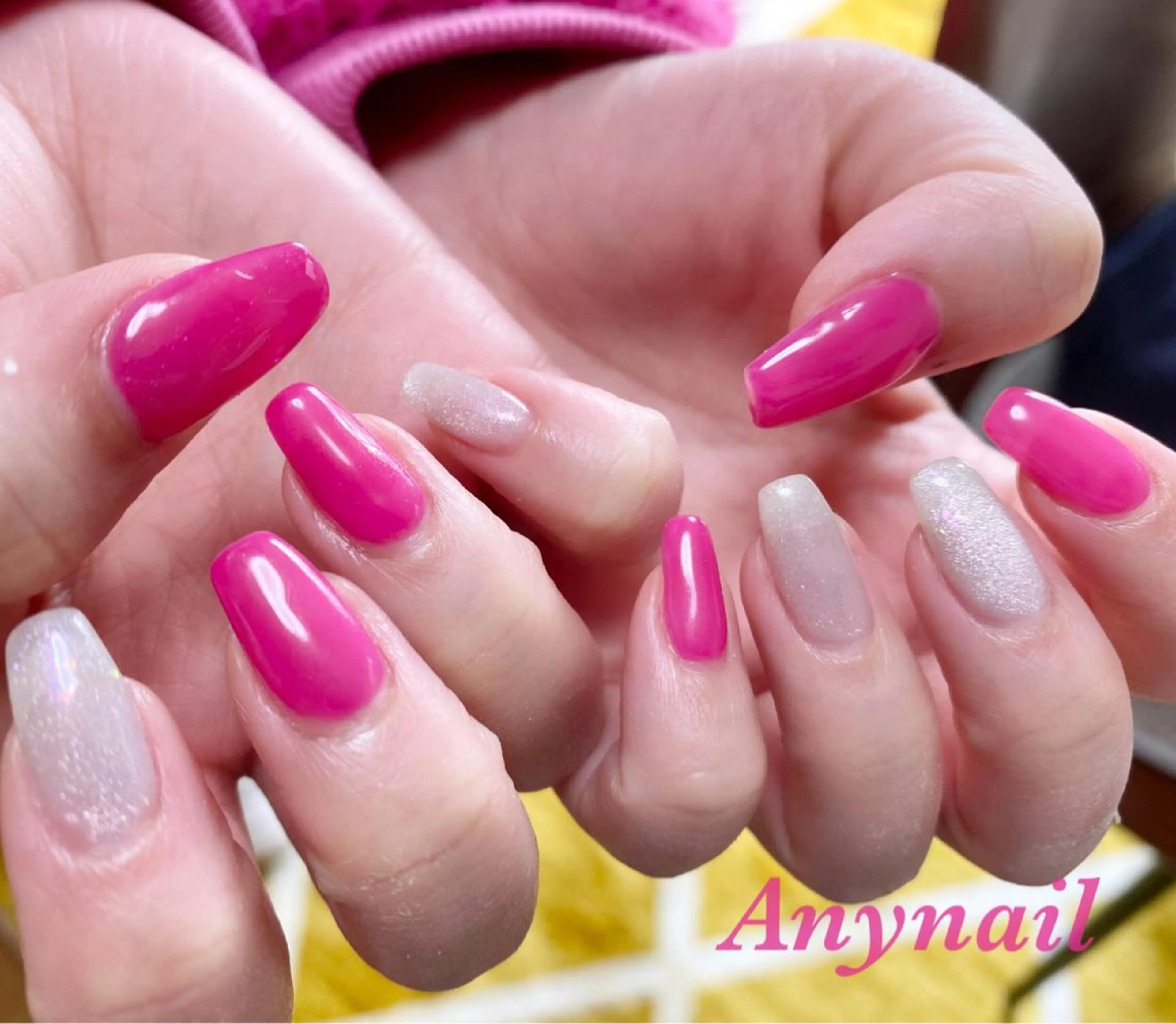 ネイル マグネットネイル ワンカラーネイル ピンク ハンドネイル 岩澤 恵子のネイルデザイン