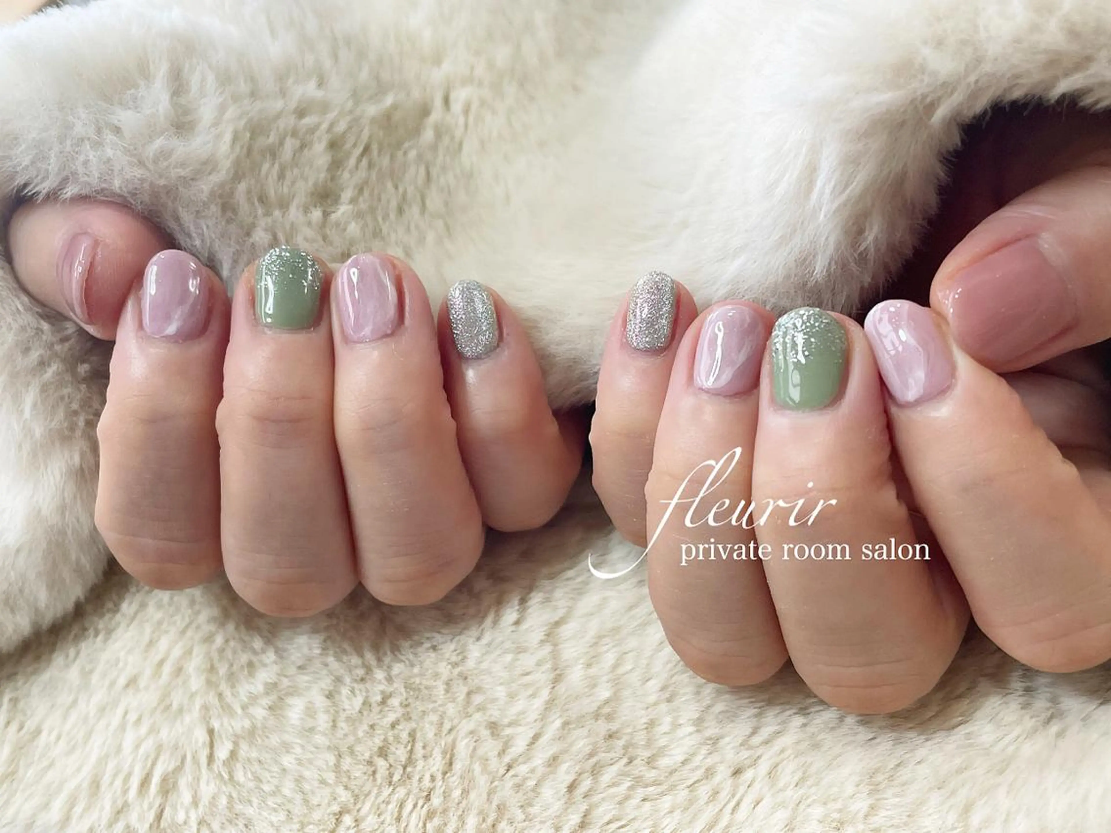 ネイル アートネイル マグネットネイル ニュアンスネイル ピンク ピスタチオネイル フルリール 【プライベートサロンのネイルデザイン