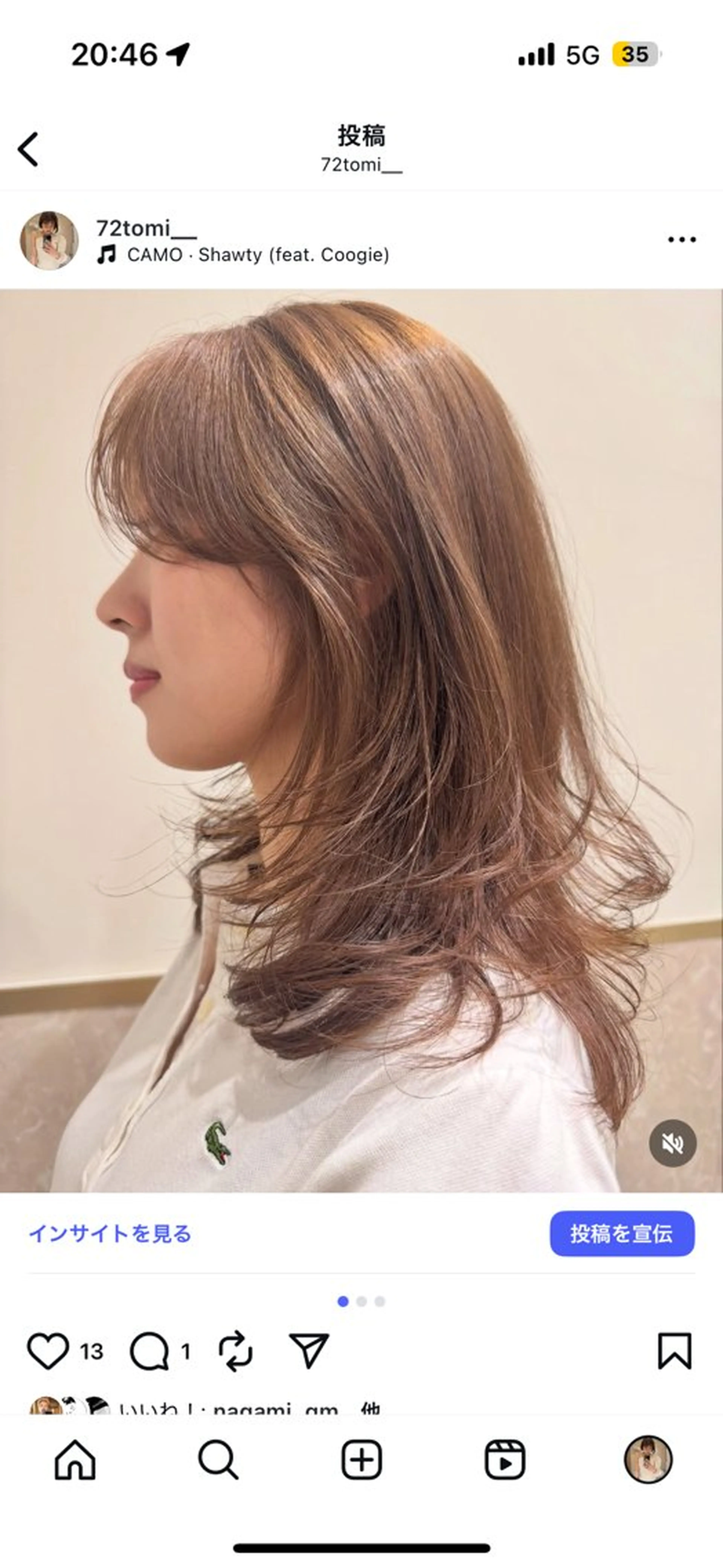 ミディアム 捺葵 @72tomi__のヘアスタイル