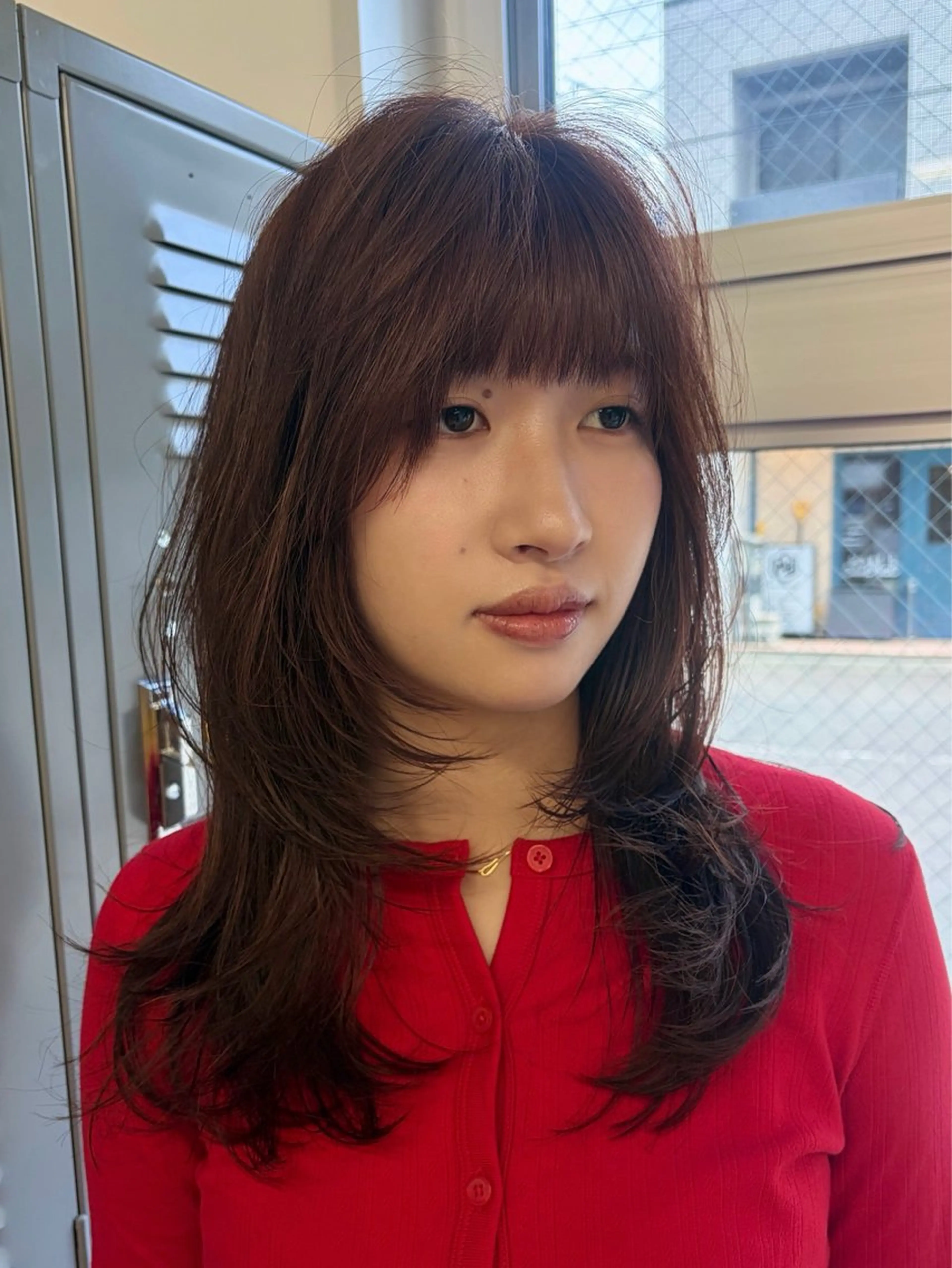 ロング カラー ブラウンカラー 透明感カラー オレンジ オレンジブラウン 顔まわりレイヤー カット ヘアカラー トリートメント cana カナ/レイヤーカットのヘアスタイル