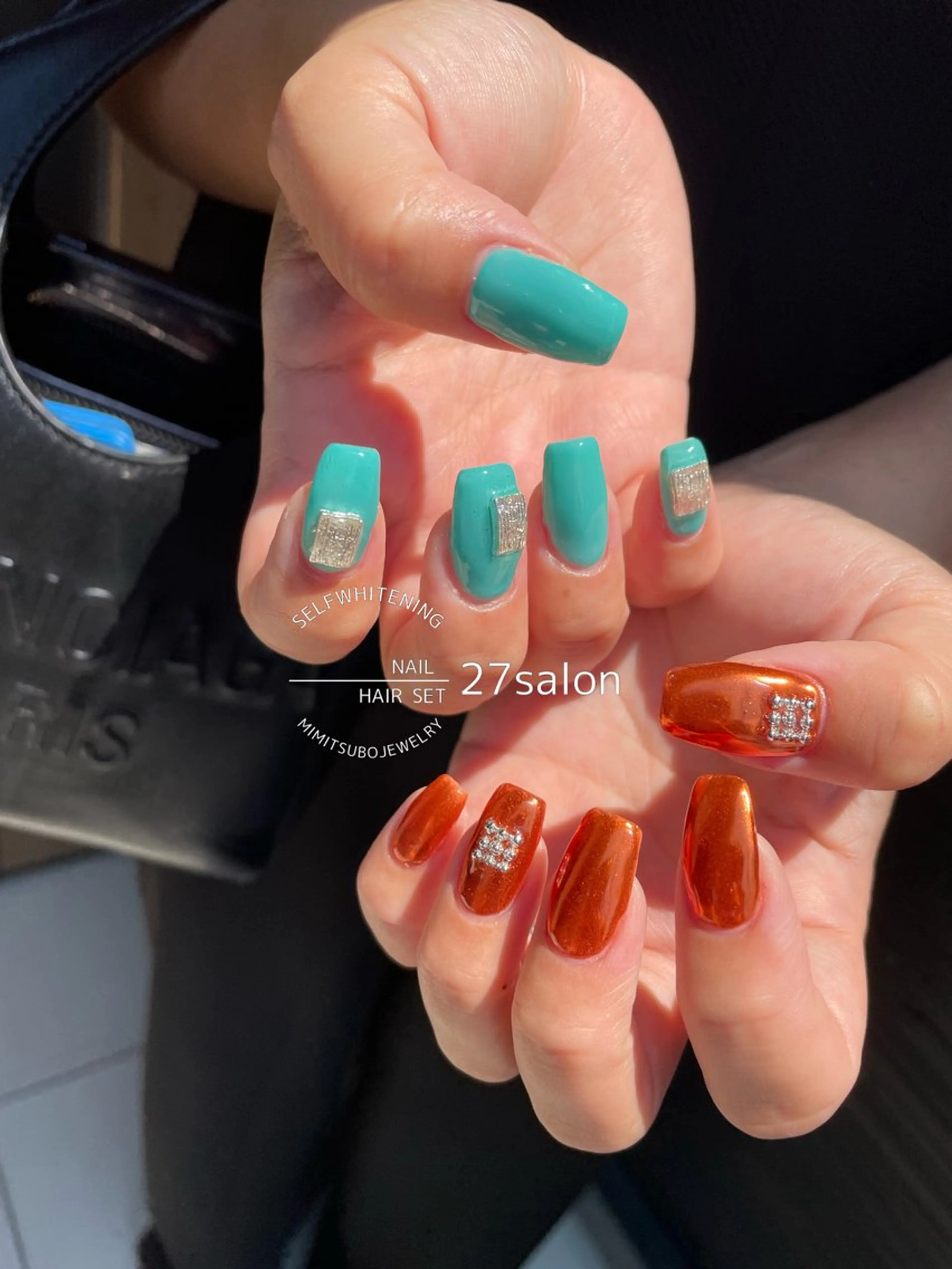 ネイル ミラーネイル オレンジ ハンドネイル 27salon yuinaのネイルデザイン